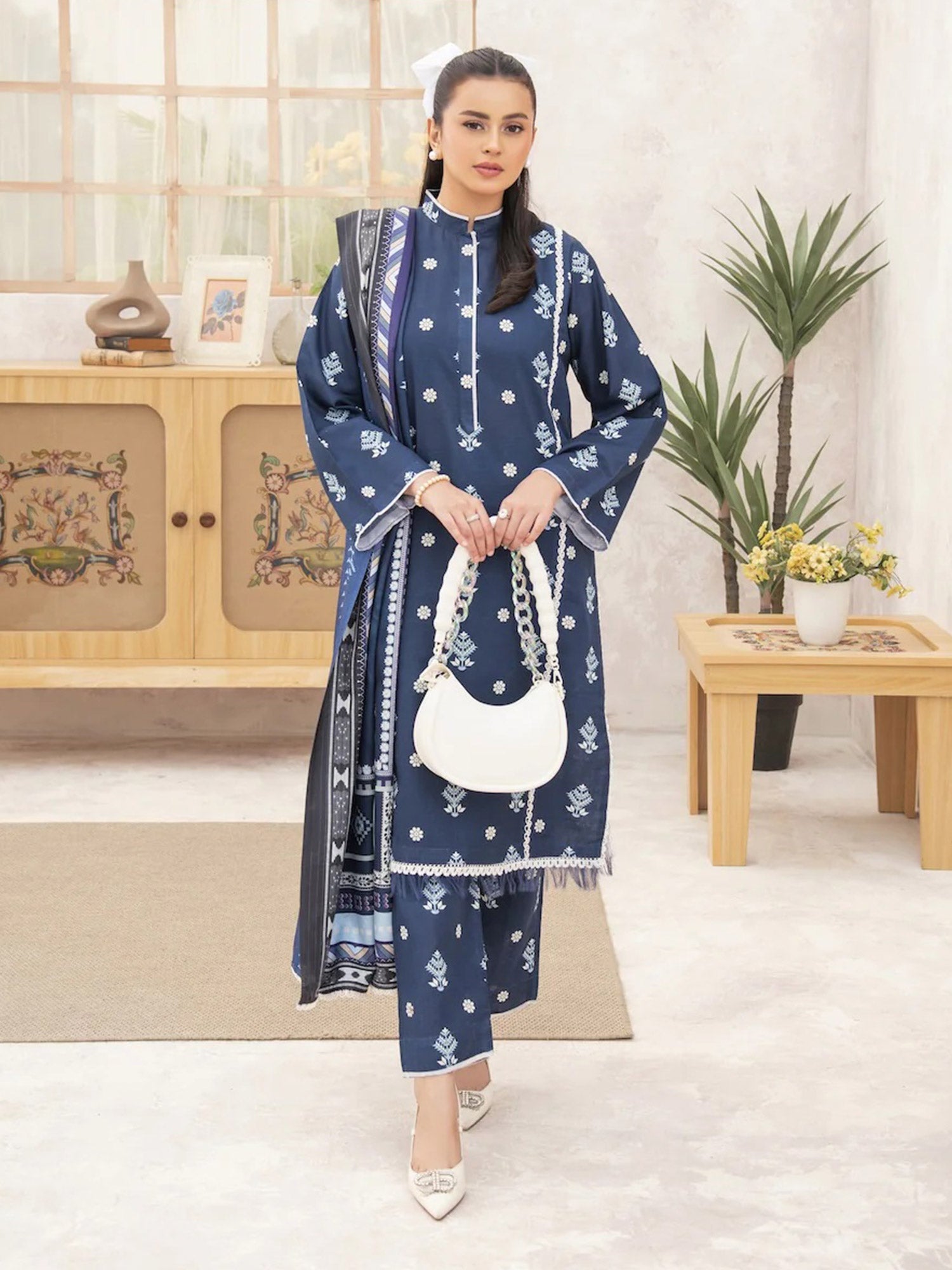 Ally's "Forbidden Flowers" Khaddar 3-Piece Suit - Blue