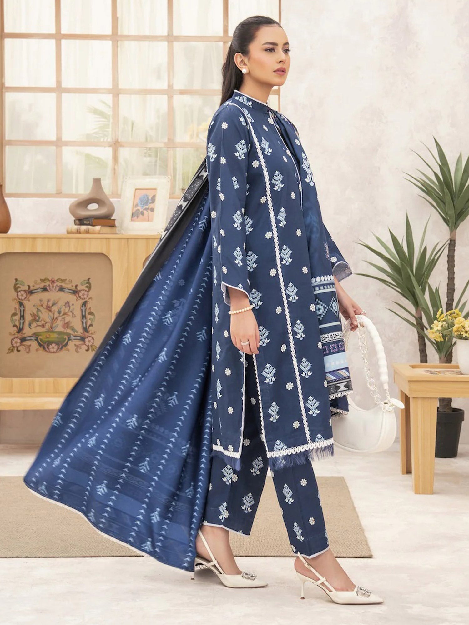 Ally's "Forbidden Flowers" Khaddar 3-Piece Suit - Blue