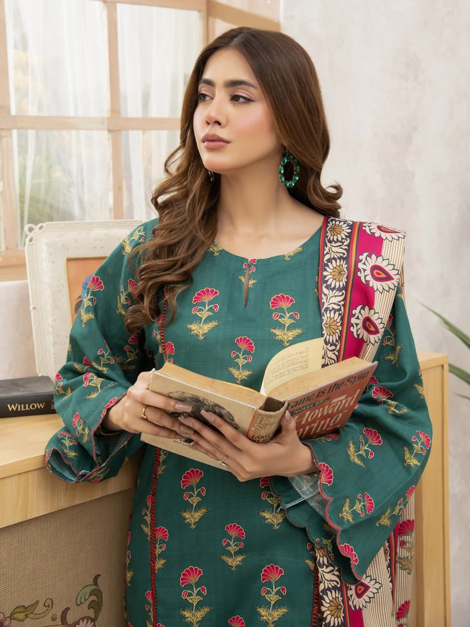 Ally's "Forbidden Flowers" Khaddar 3-Piece Suit - Green