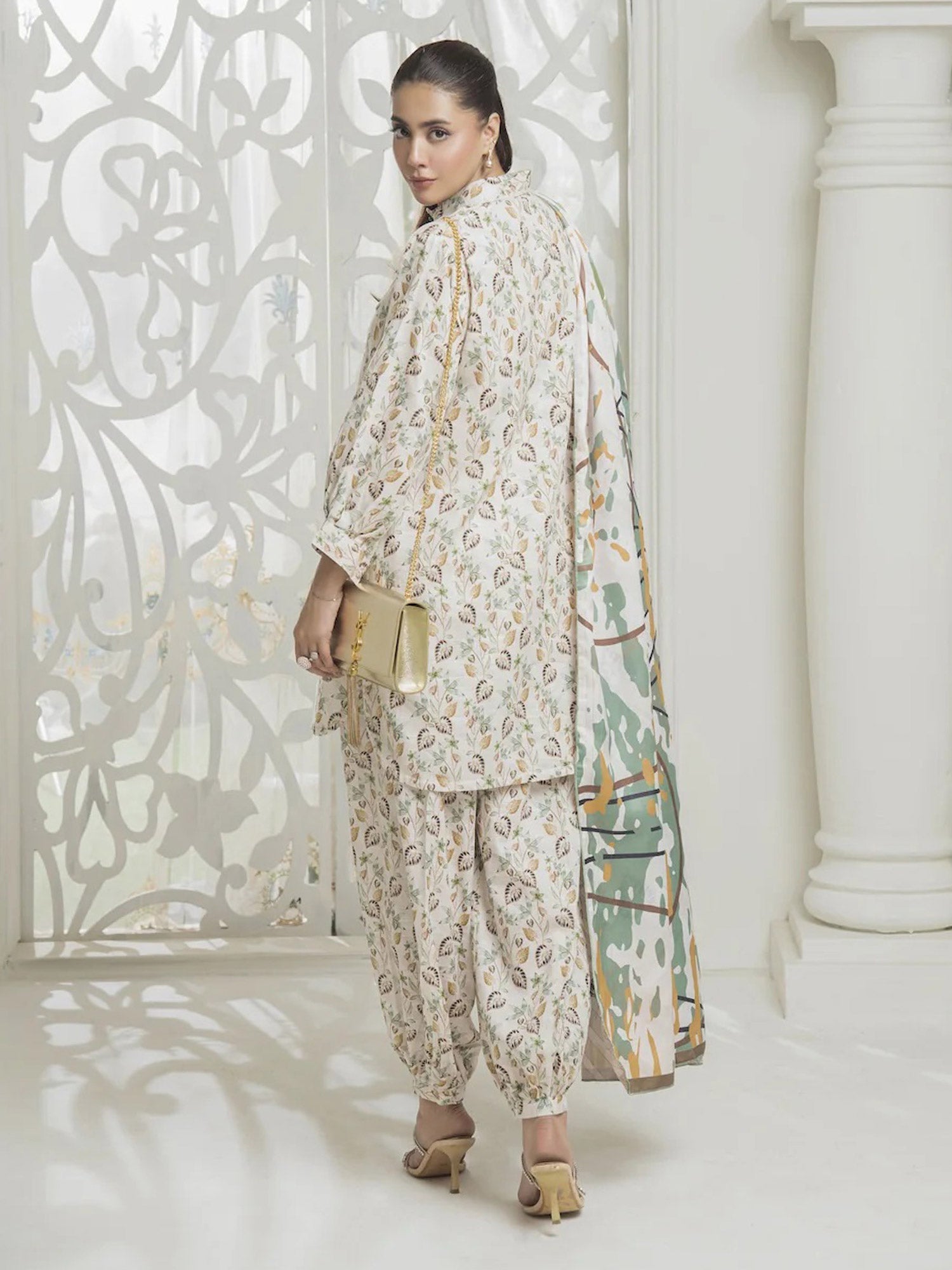 Ally's "Forbidden Flowers" Khaddar 3-Piece Suit - Off-White