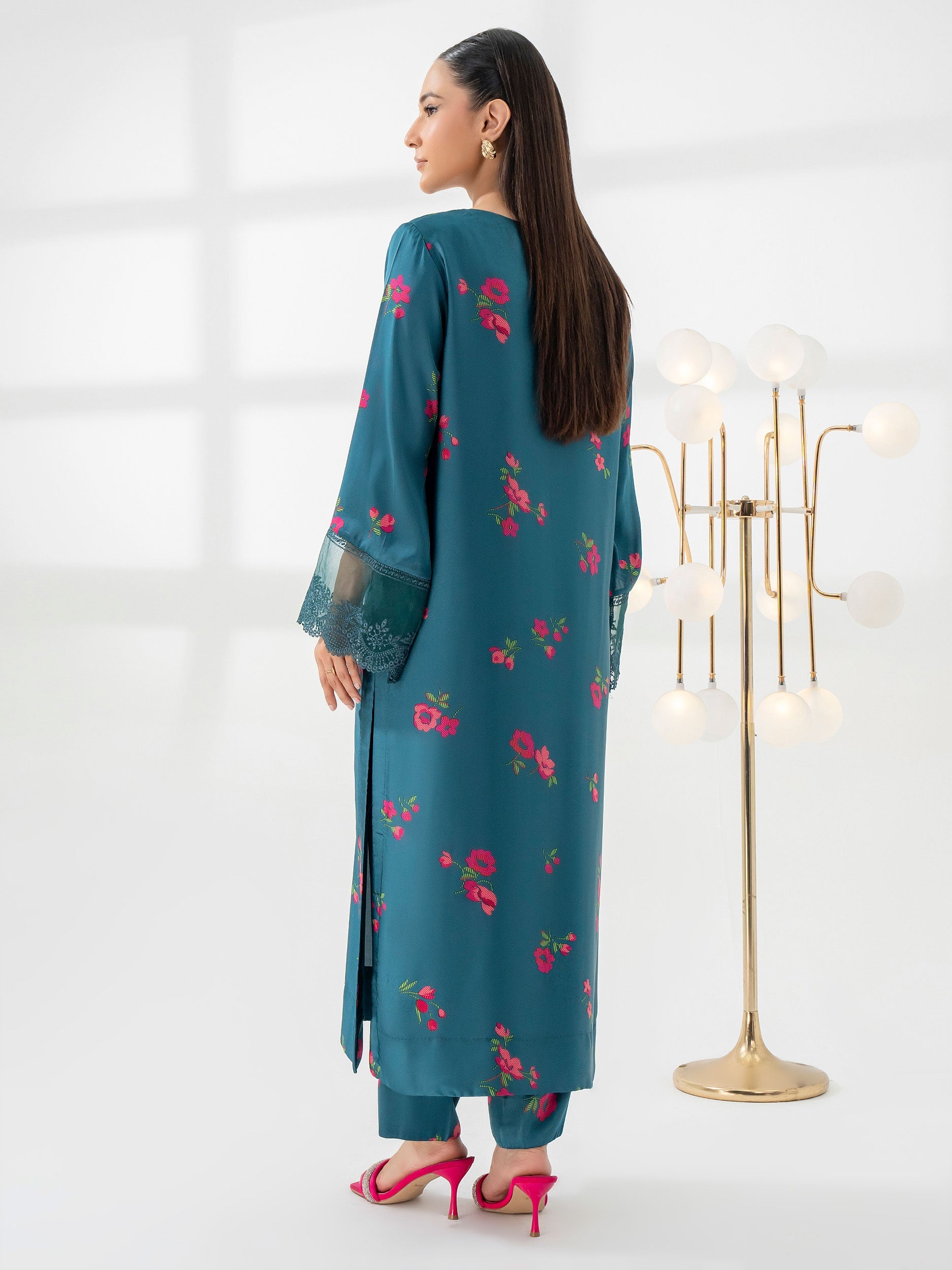 Limelight Teal Embroidered Silk 2-Piece Suit (A0632ST)