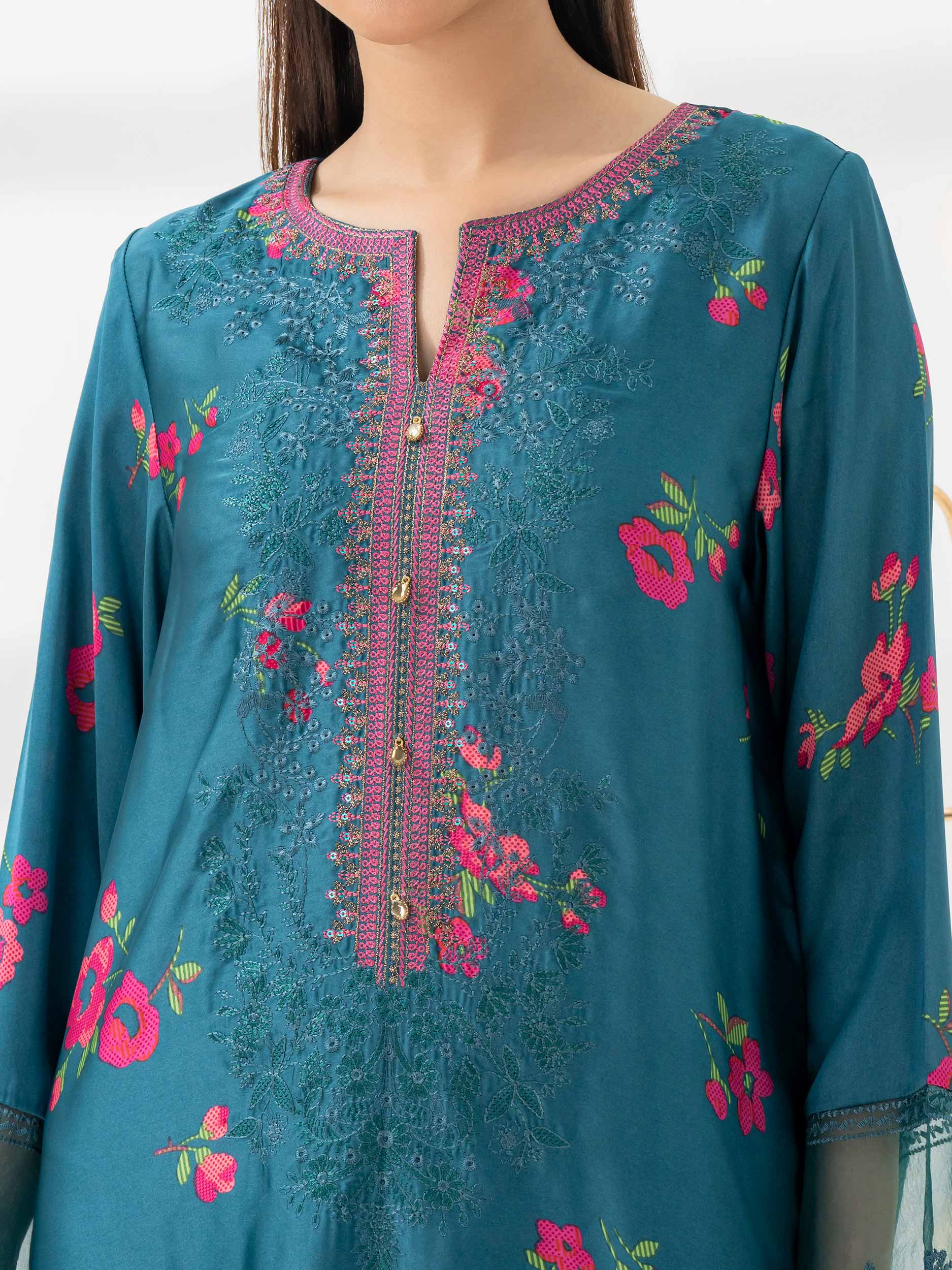 Limelight Teal Embroidered Silk 2-Piece Suit (A0632ST)