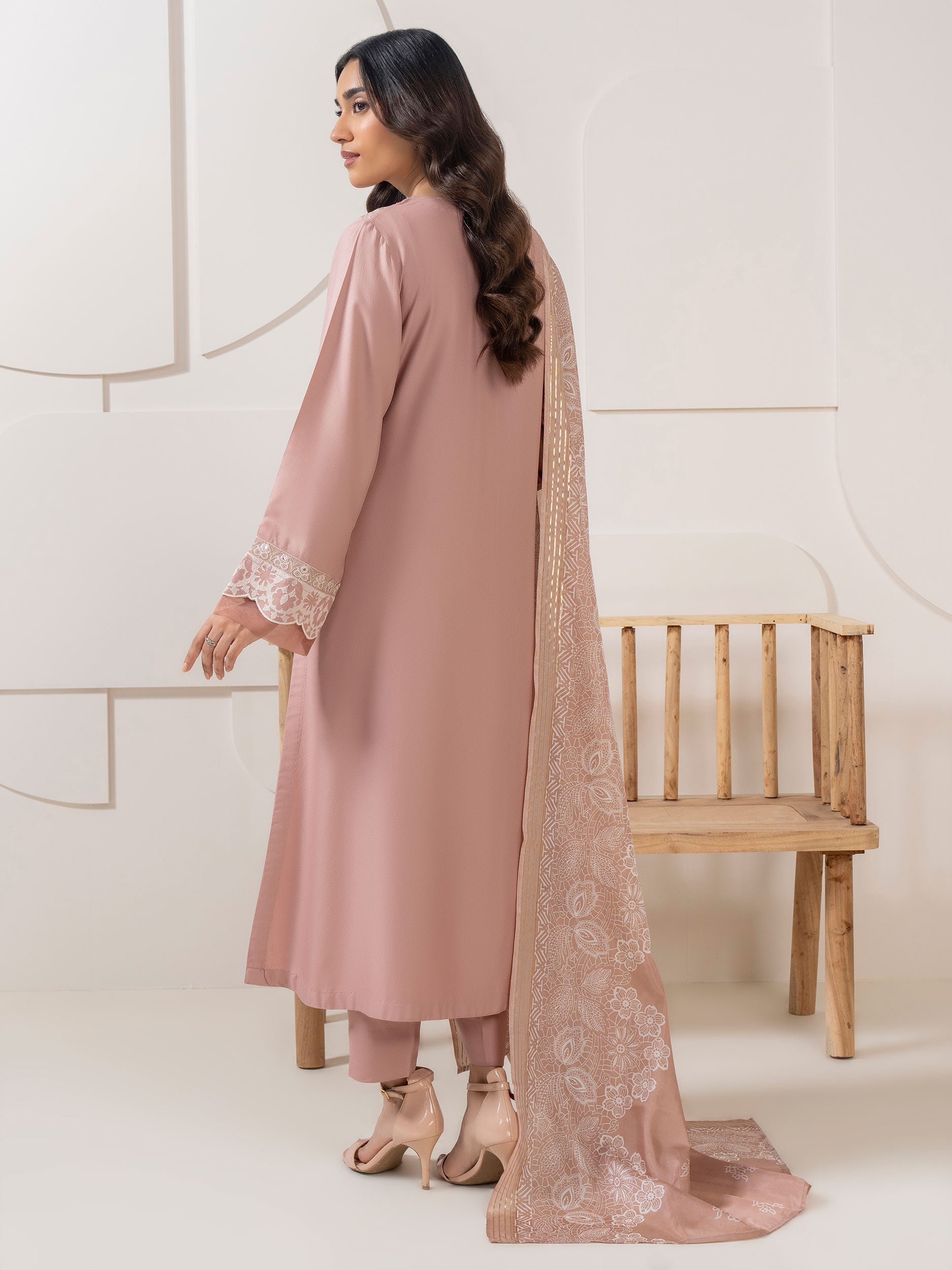 Limelight Pink Crepe Embroidered 3-Piece Suit (A0690SU)