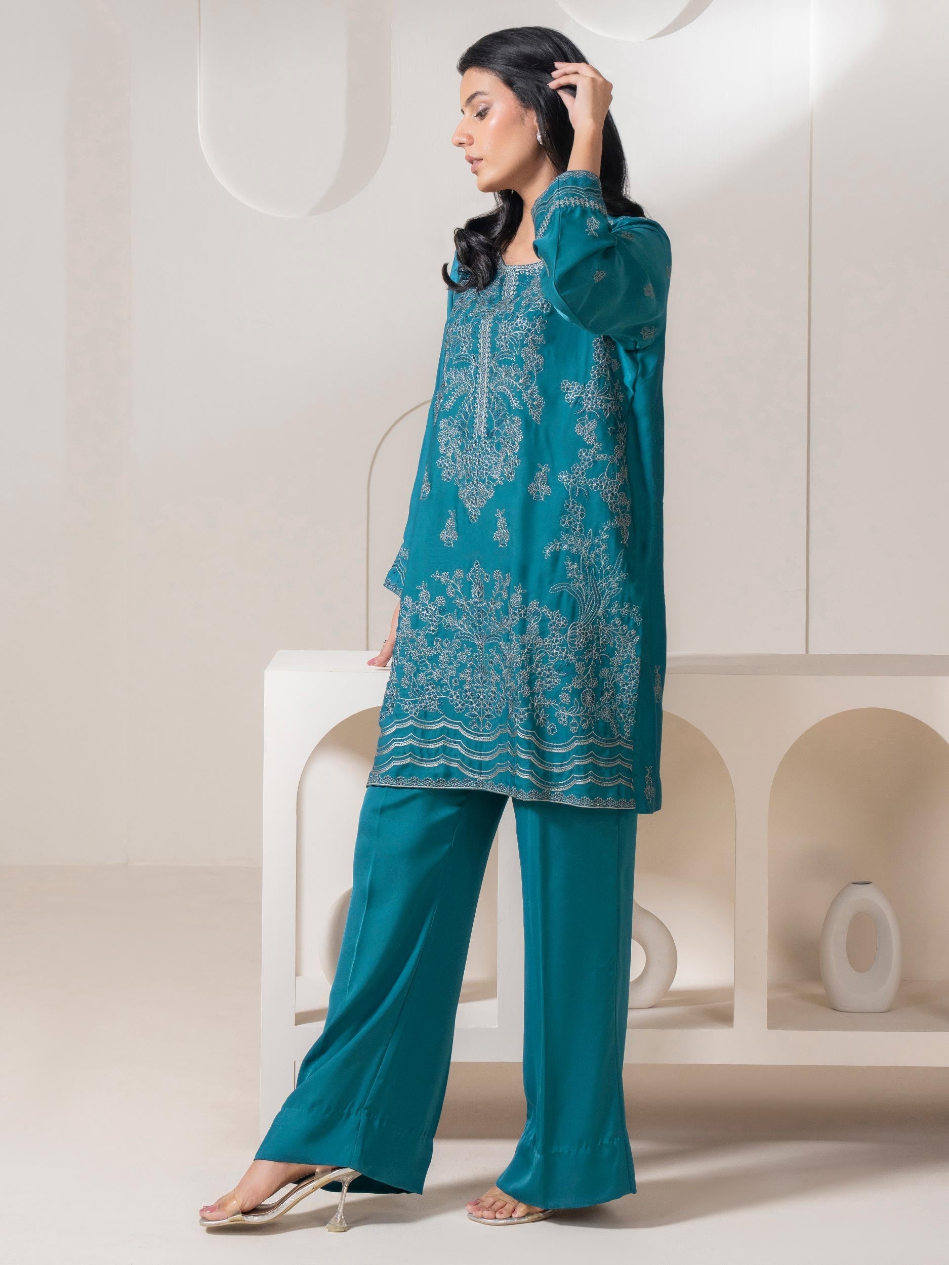 Limelight Teal Silk 2-Piece Suit (A0824ST)