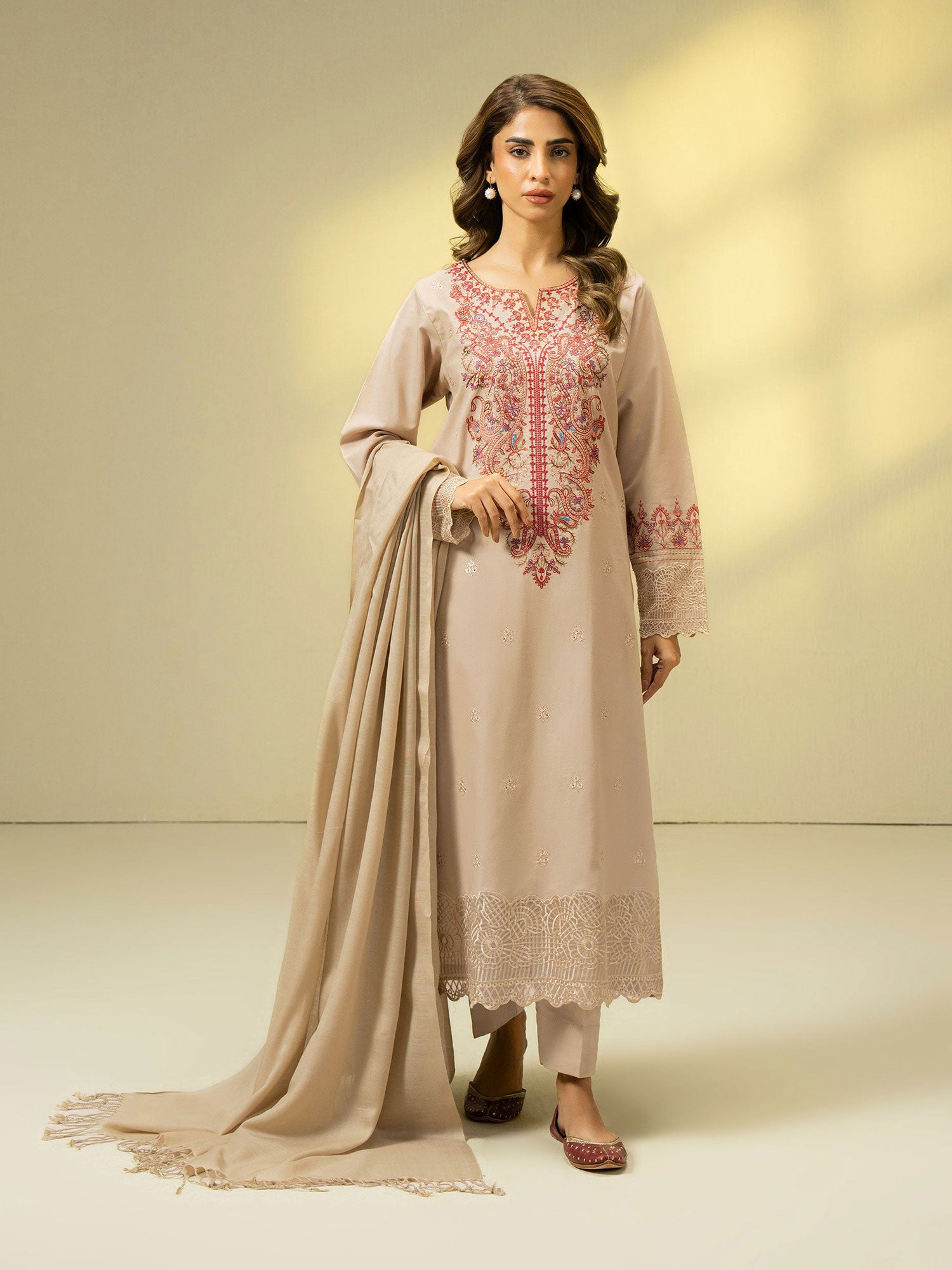 Limelight Beige Embroidered Khaddar 3-Piece Suit (A0857SU)