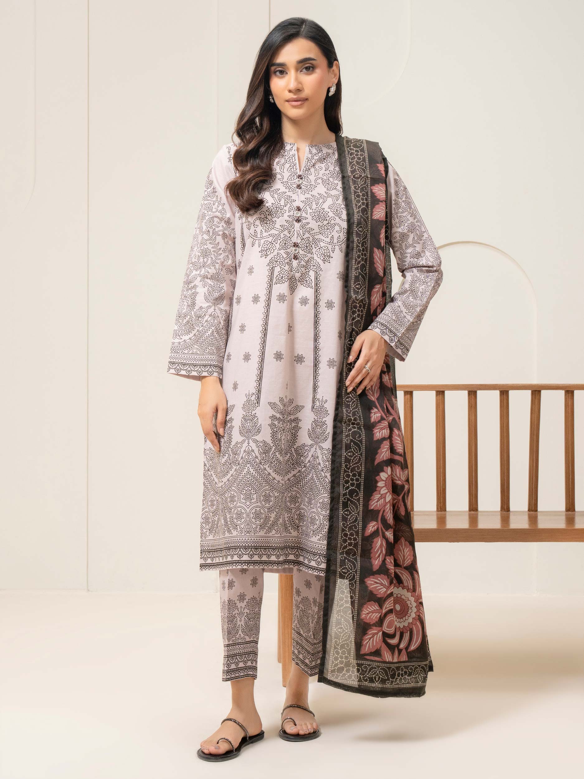 Limelight Beige-Grey Lawn 3-Piece Suit (A0876SU)