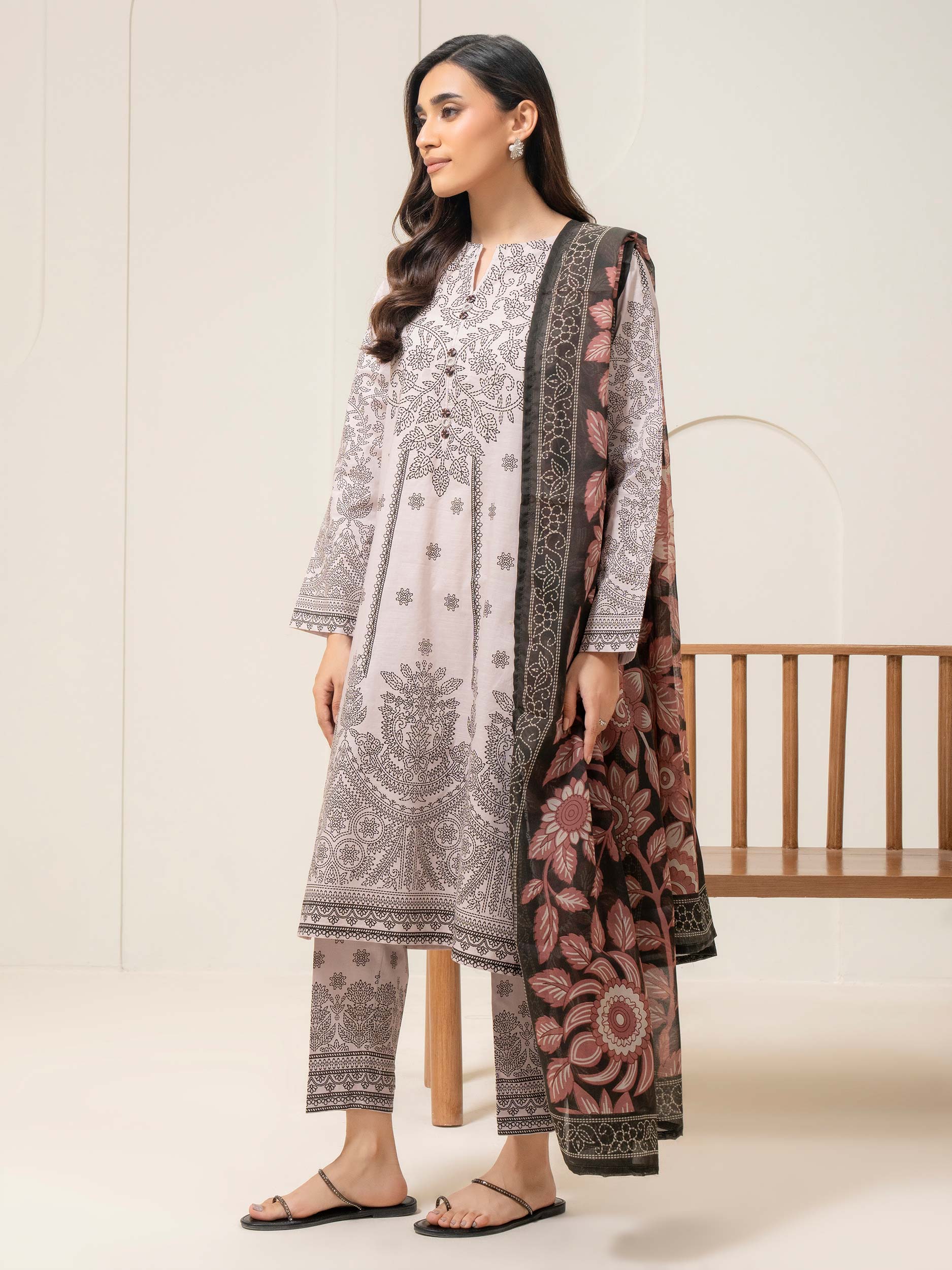 Limelight Beige-Grey Lawn 3-Piece Suit (A0876SU)