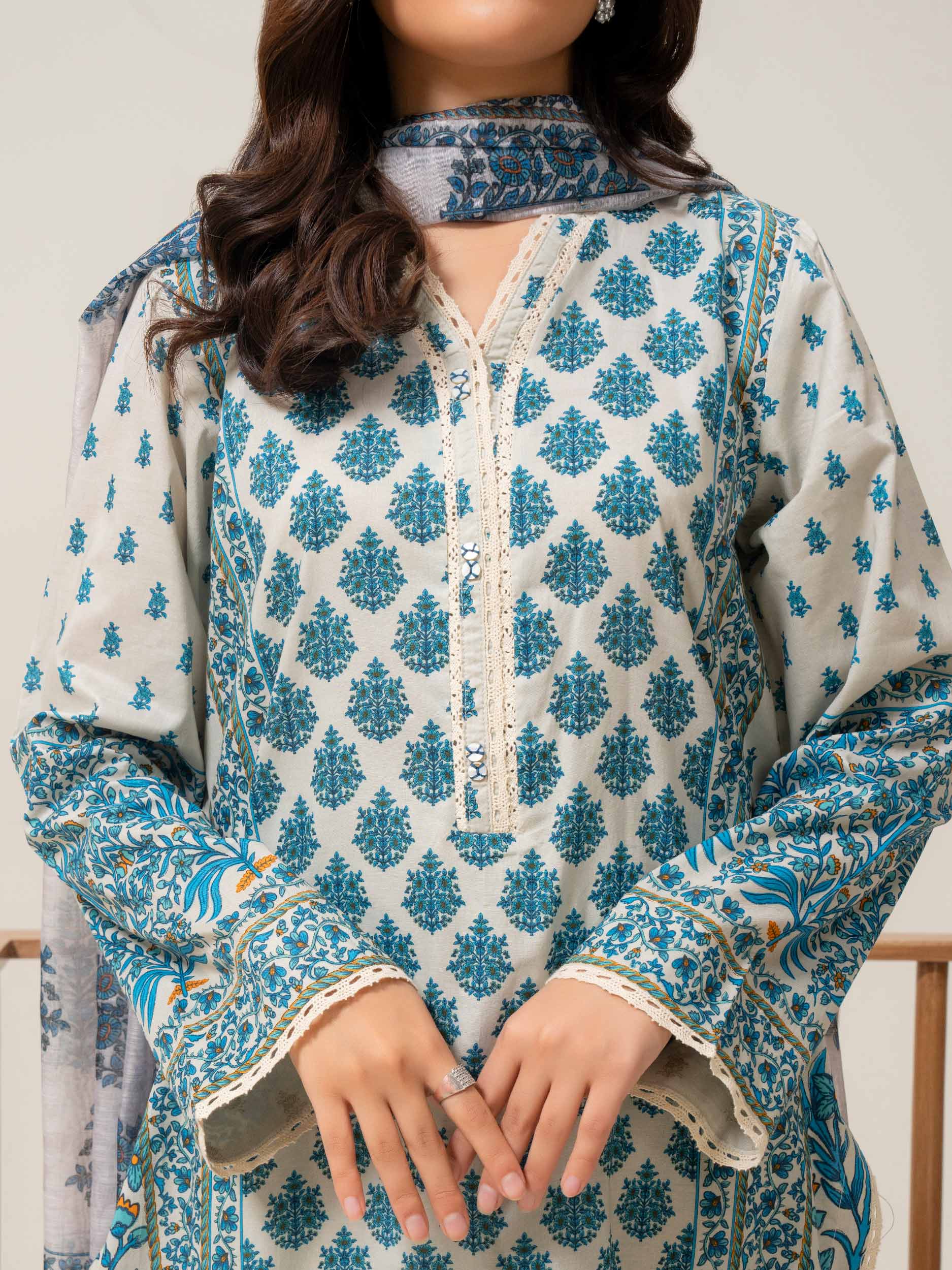 Limelight Beige & Turquoise Cambric 3-Piece Suit (A1952SU)