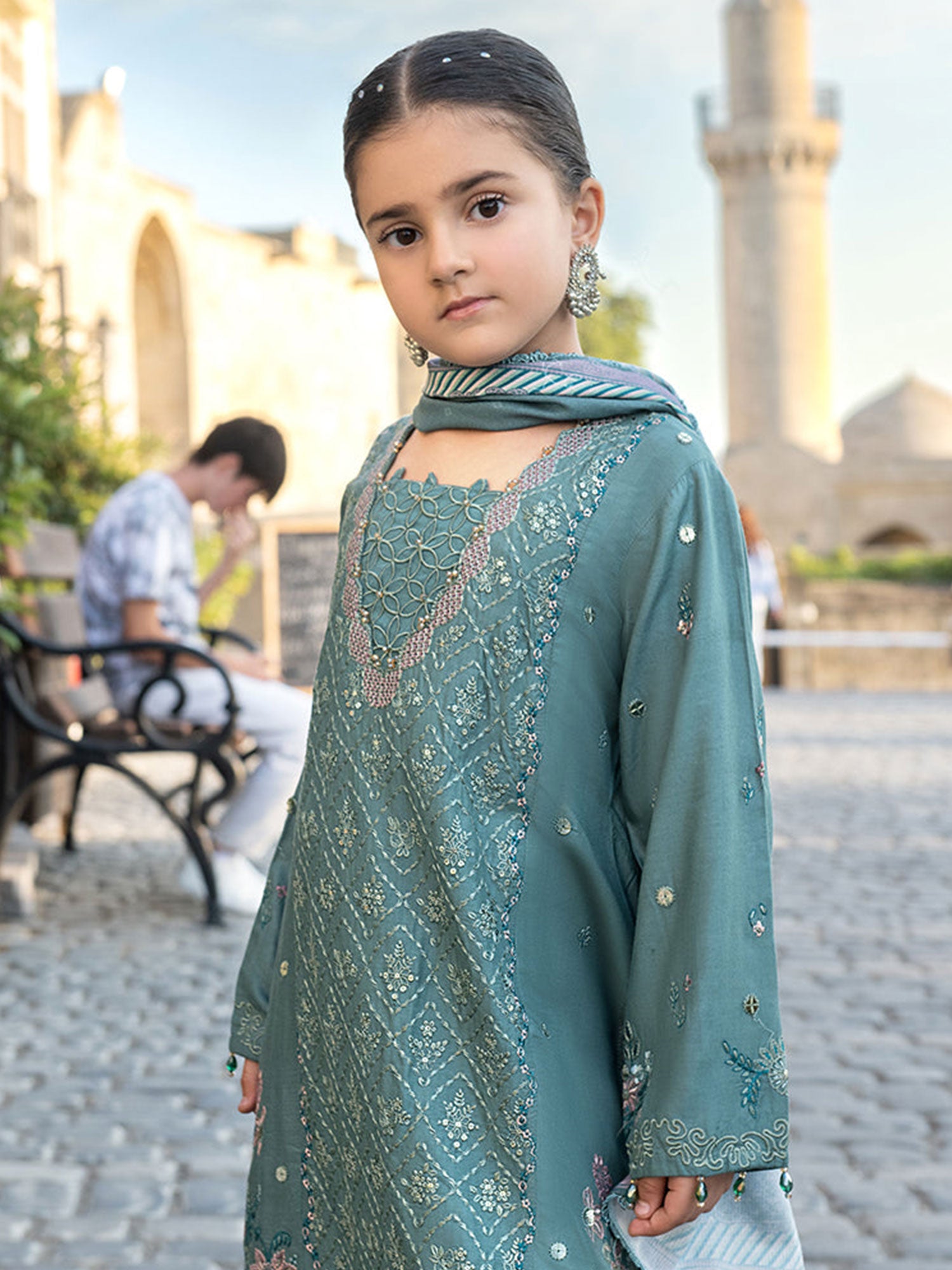 Ally's Kids Green Embroidered Linen Suit (AL-1114)