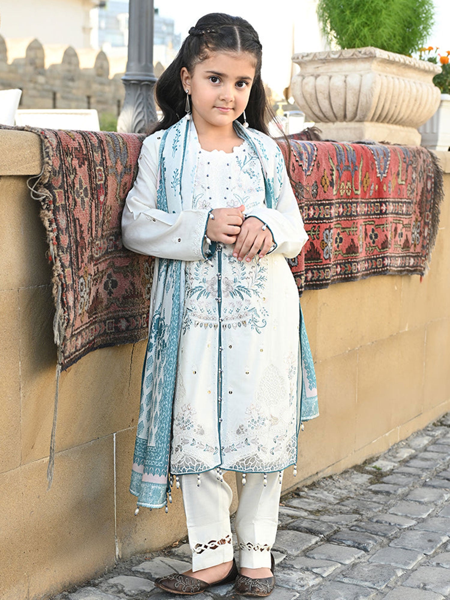 Ally's Kids Ivory Embroidered Linen Suit (AL-1116)