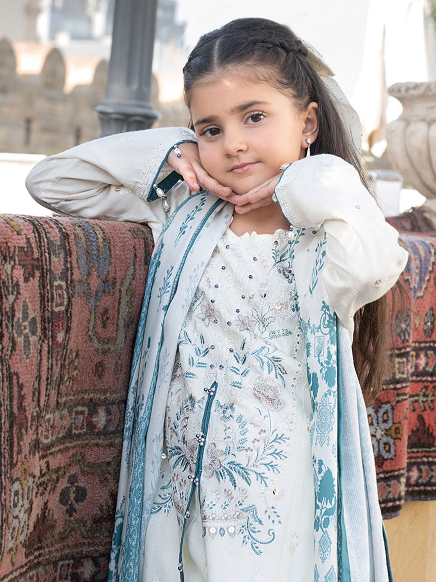 Ally's Kids Ivory Embroidered Linen Suit (AL-1116)