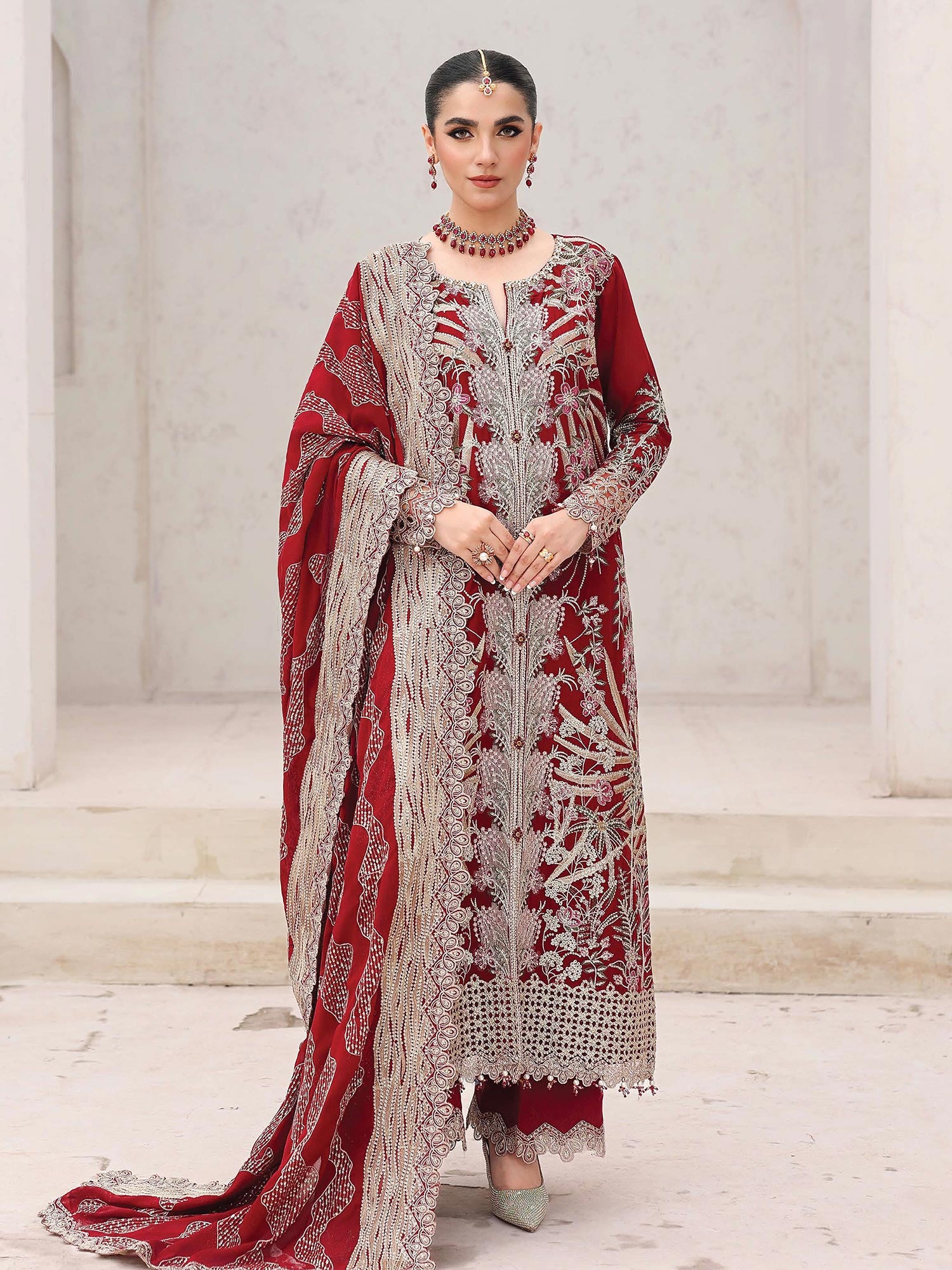 Ally's Dark Red Chiffon Suit (AL-4205)