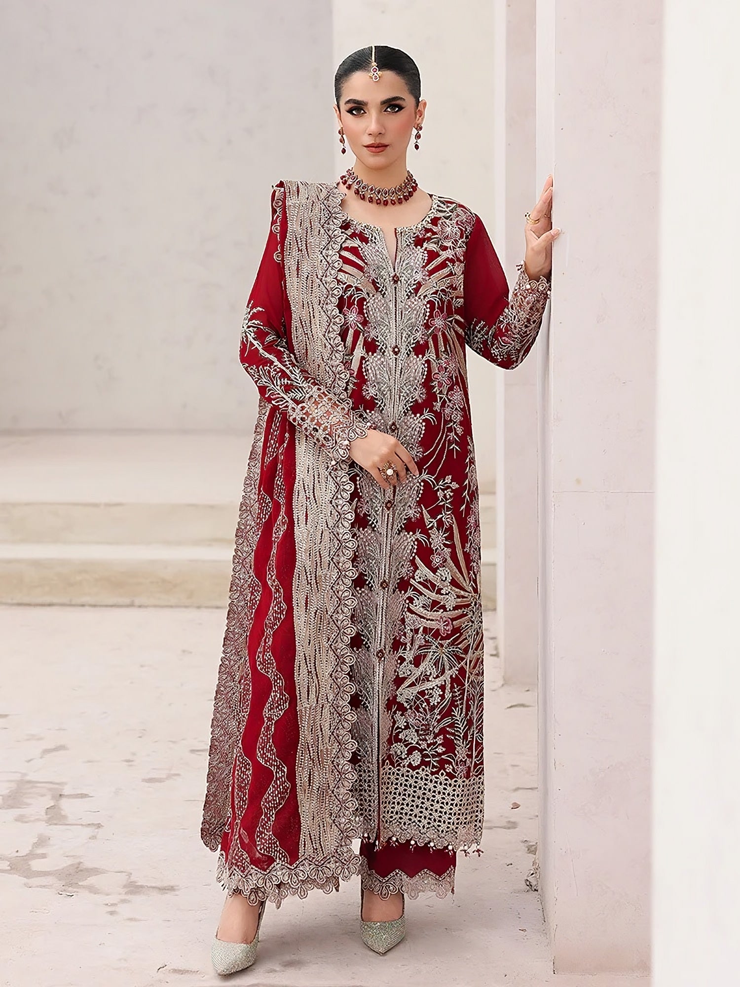 Ally's Dark Red Chiffon Suit (AL-4205)