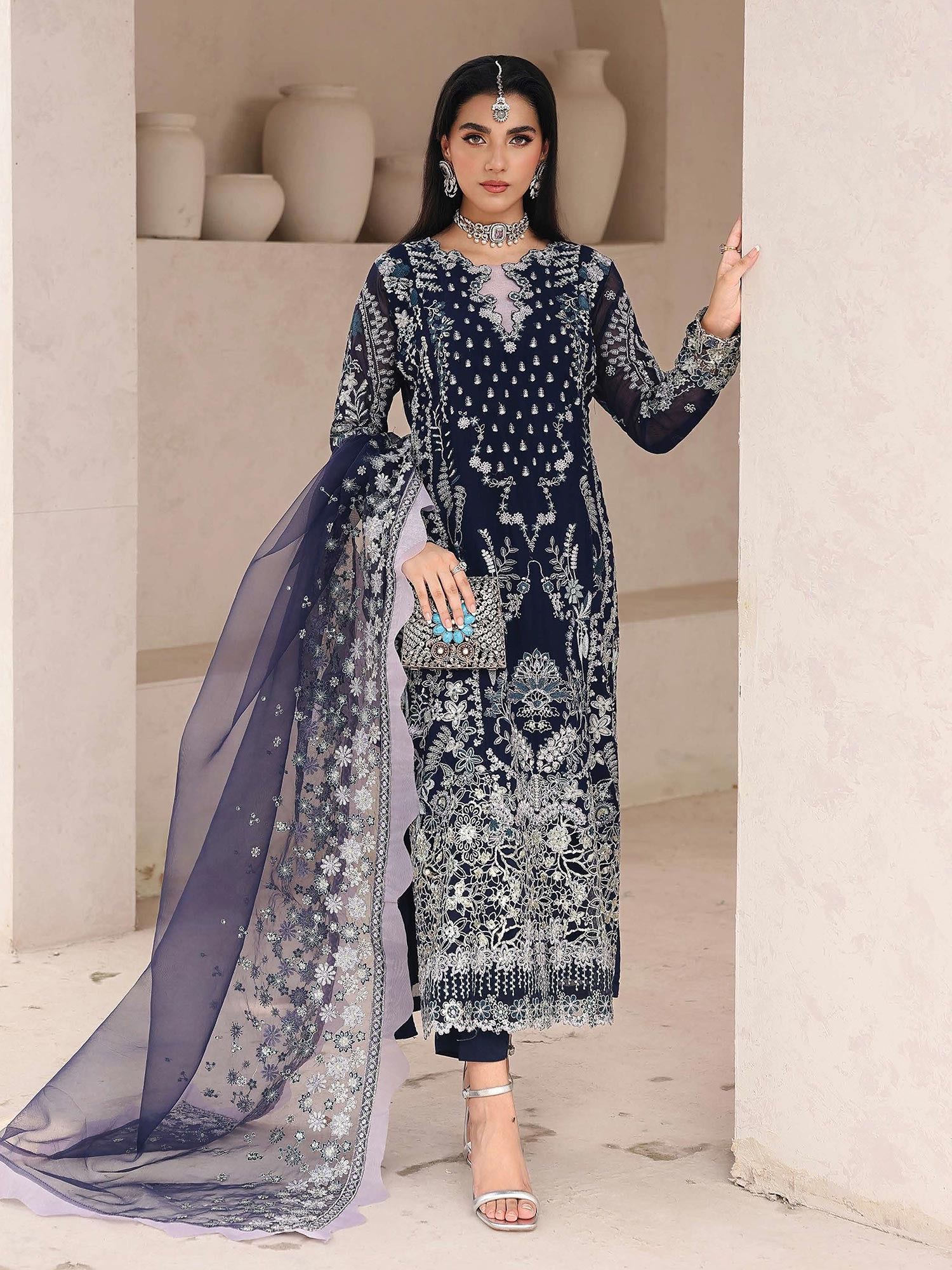 Ally's Indigo Chiffon Suit (AL-4243)