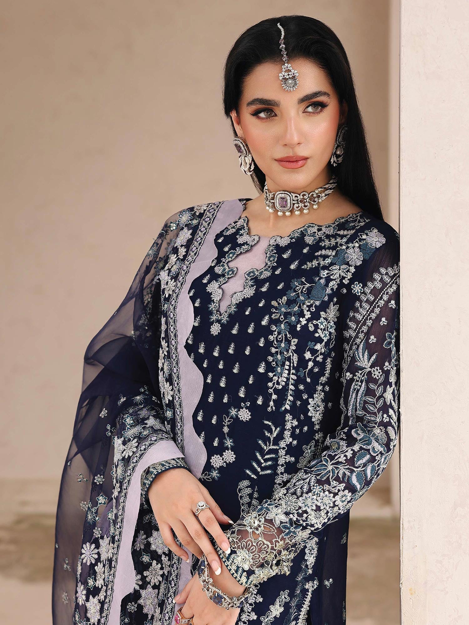 Ally's Indigo Chiffon Suit (AL-4243)
