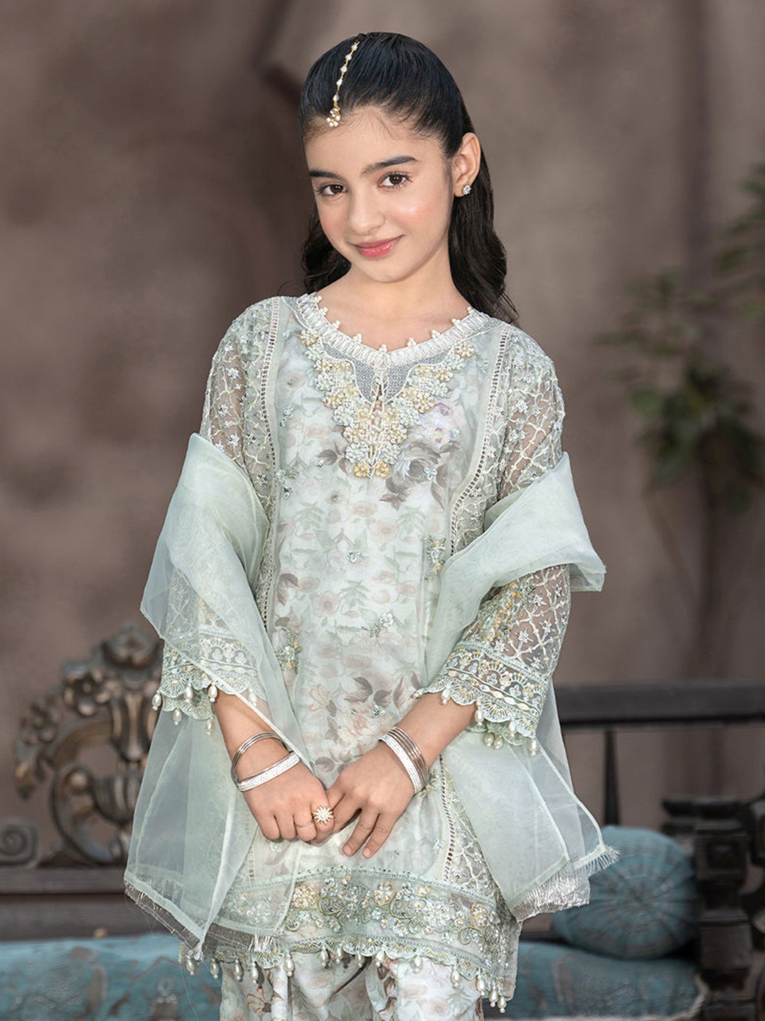 Ally's Kids Mint Lux Organza Suit with Sharara (AL-4367)