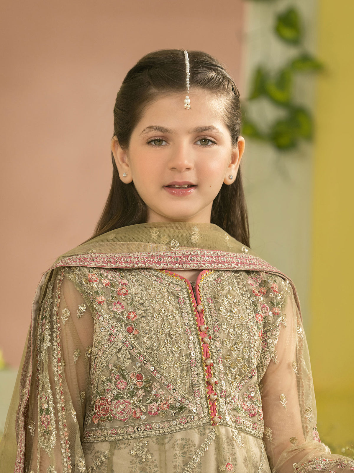 Ally's "Dahlia" Kids Sage Green Lux Embroidered Net Maxi Suit (AL-4402) - Sage Green