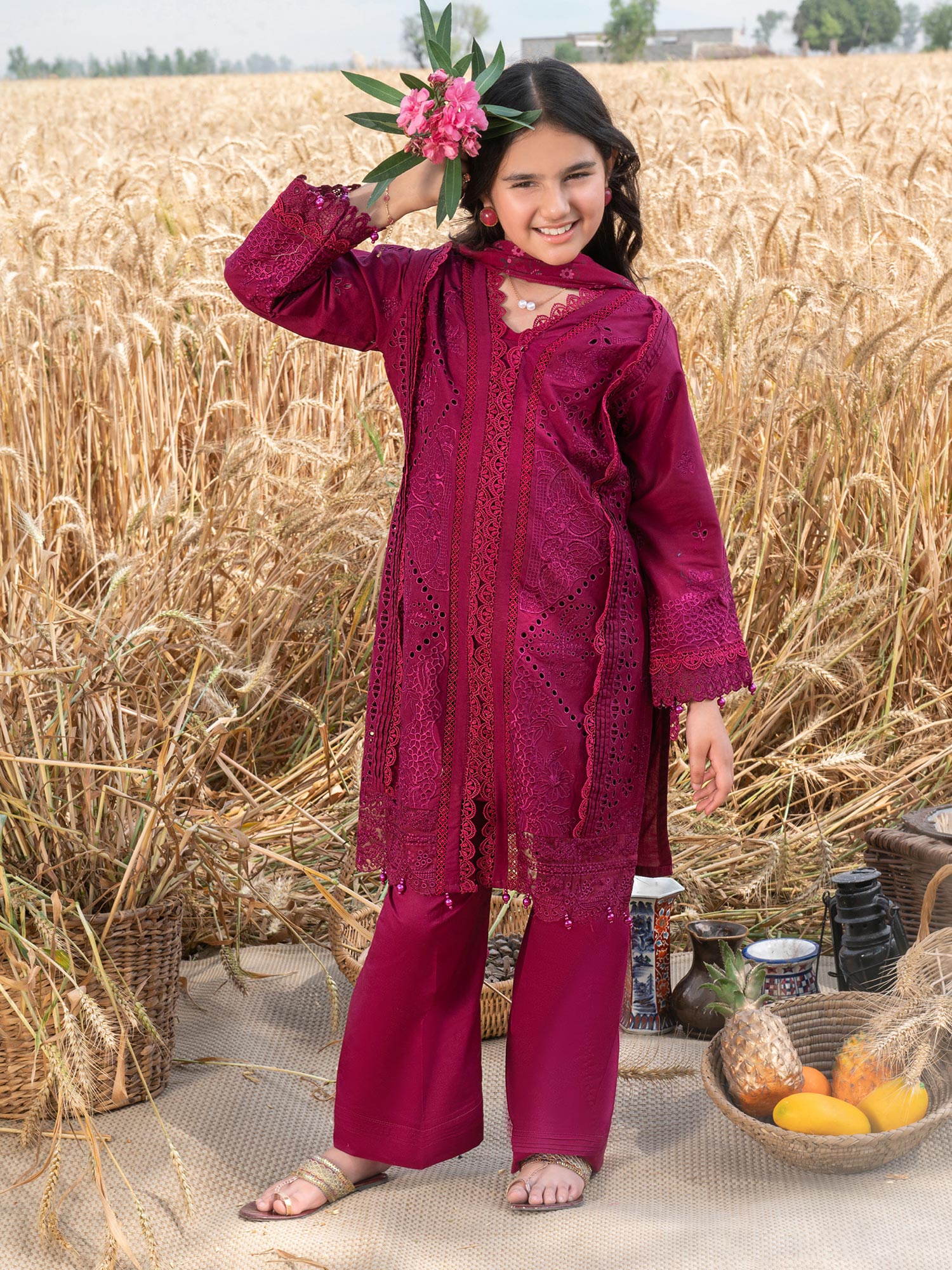 Ally's Kids Pink Embroidered Chikankari Suit (AL-1032)