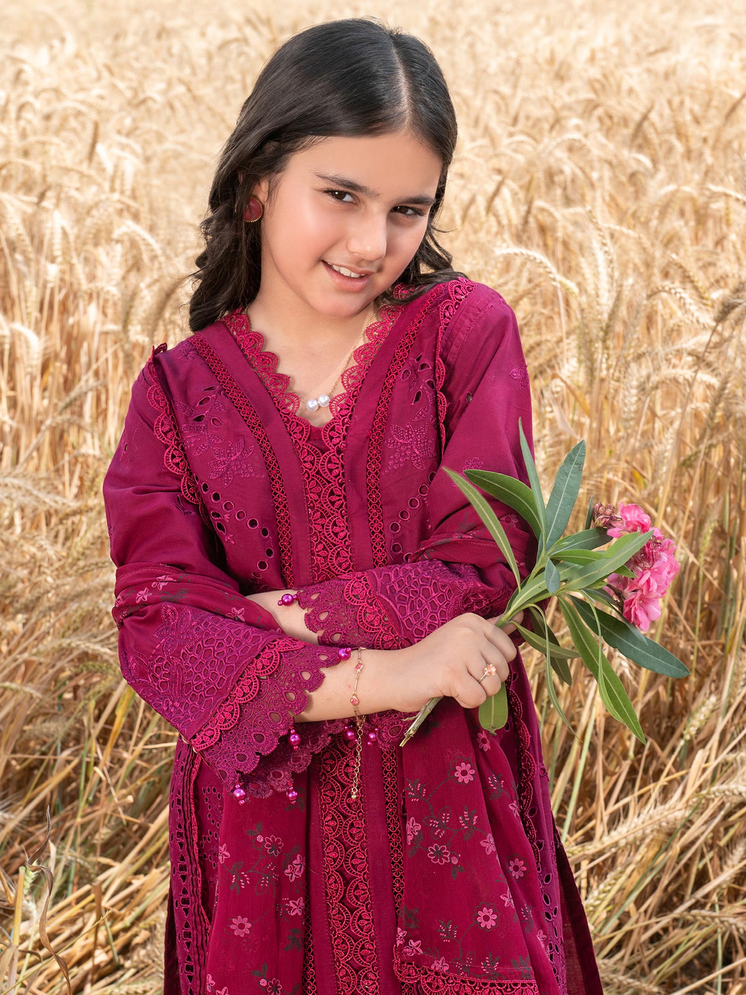 Ally's Kids Pink Embroidered Chikankari Suit (AL-1032)