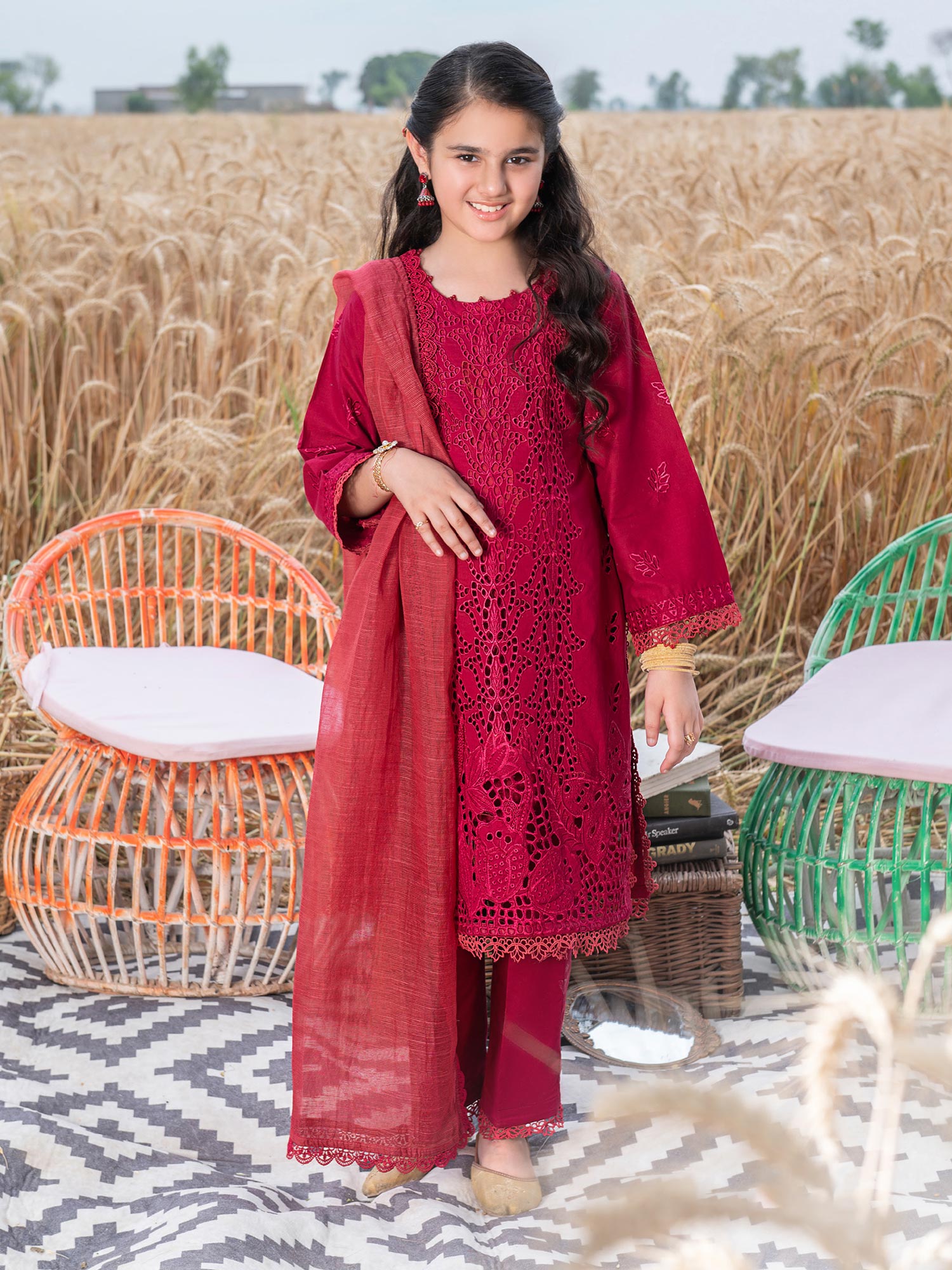 Ally's Kids Pink Embroidered Chikankari Suit (AL-1036)