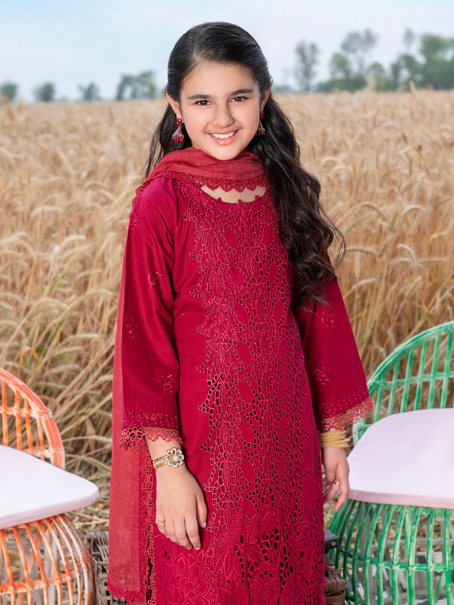 Ally's Kids Pink Embroidered Chikankari Suit (AL-1036)