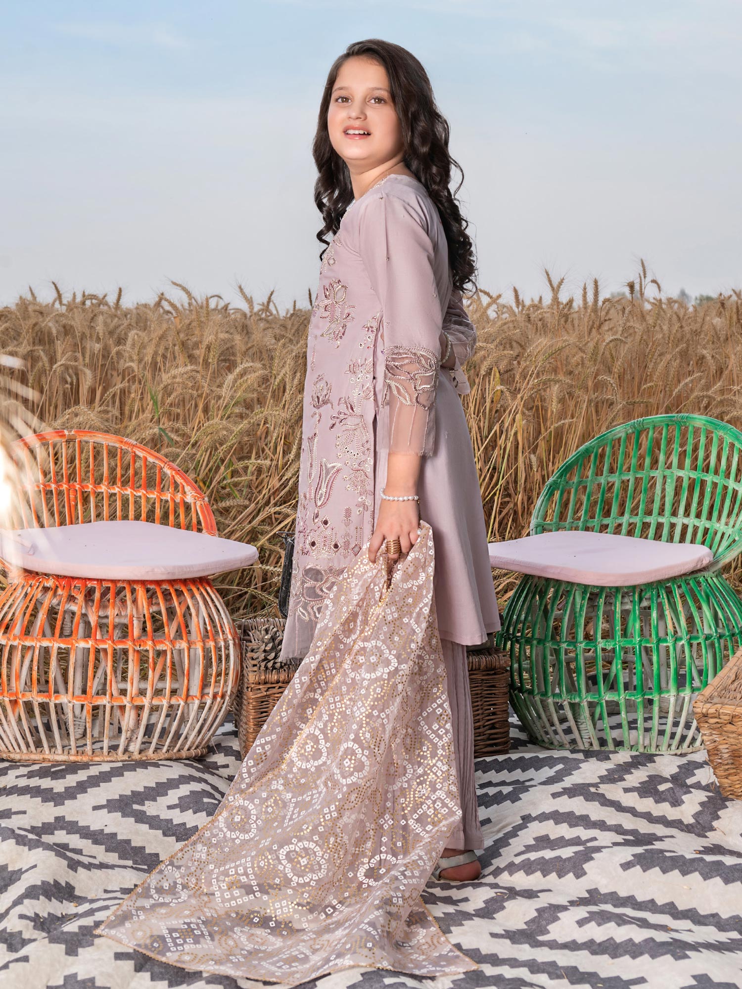 Ally's Kids Lilac Embroidered Chikankari Suit (AL-1038)