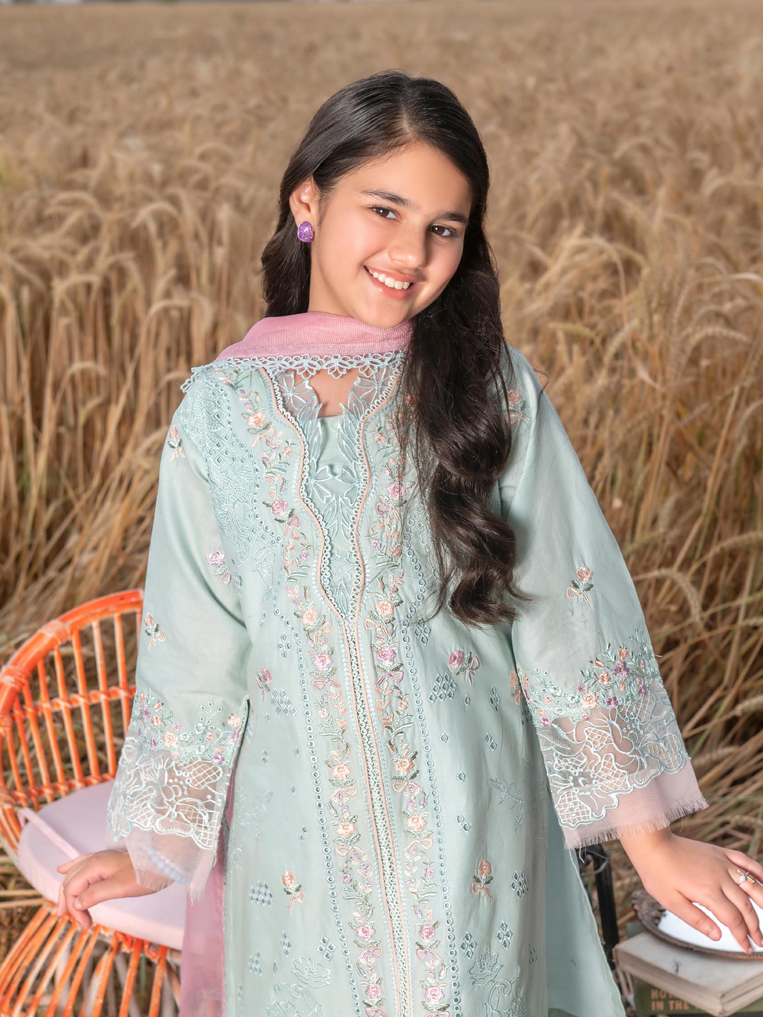 Ally's Kids Aqua Blue Embroidered Chikankari Suit (AL-1043)