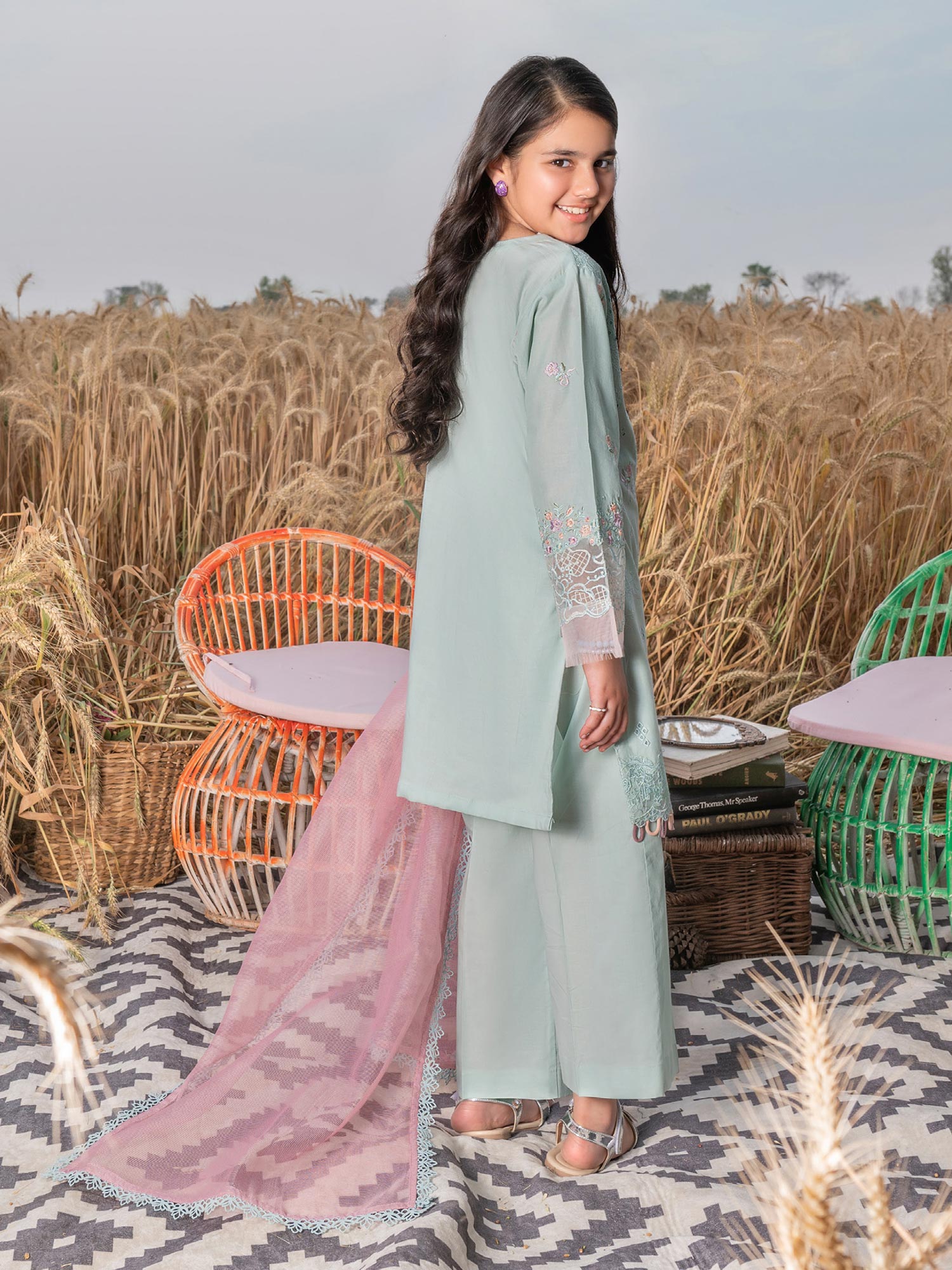 Ally's Kids Aqua Blue Embroidered Chikankari Suit (AL-1043)