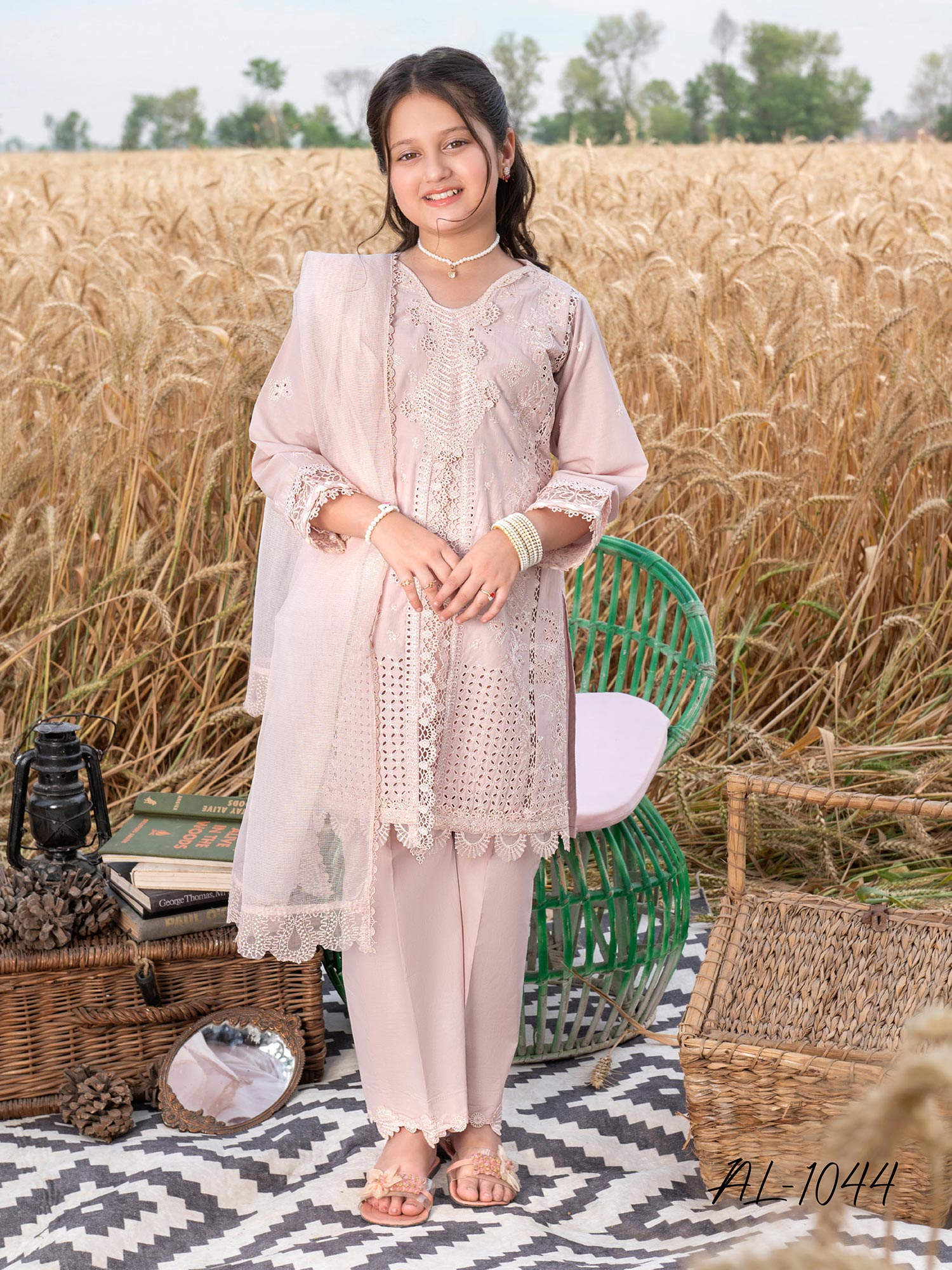 Ally's Kids Light Pink Embroidered Chikankari Suit (AL-1044)