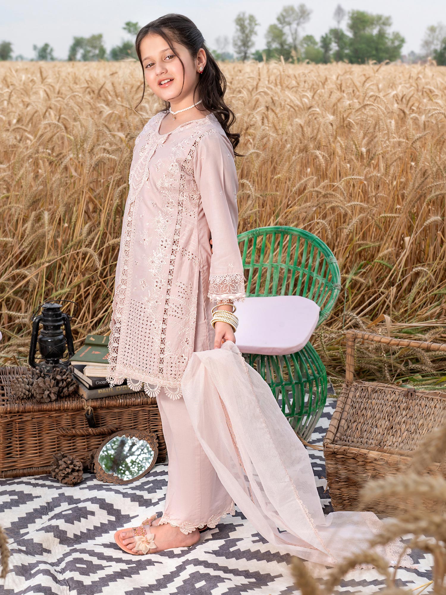 Ally's Kids Light Pink Embroidered Chikankari Suit (AL-1044)