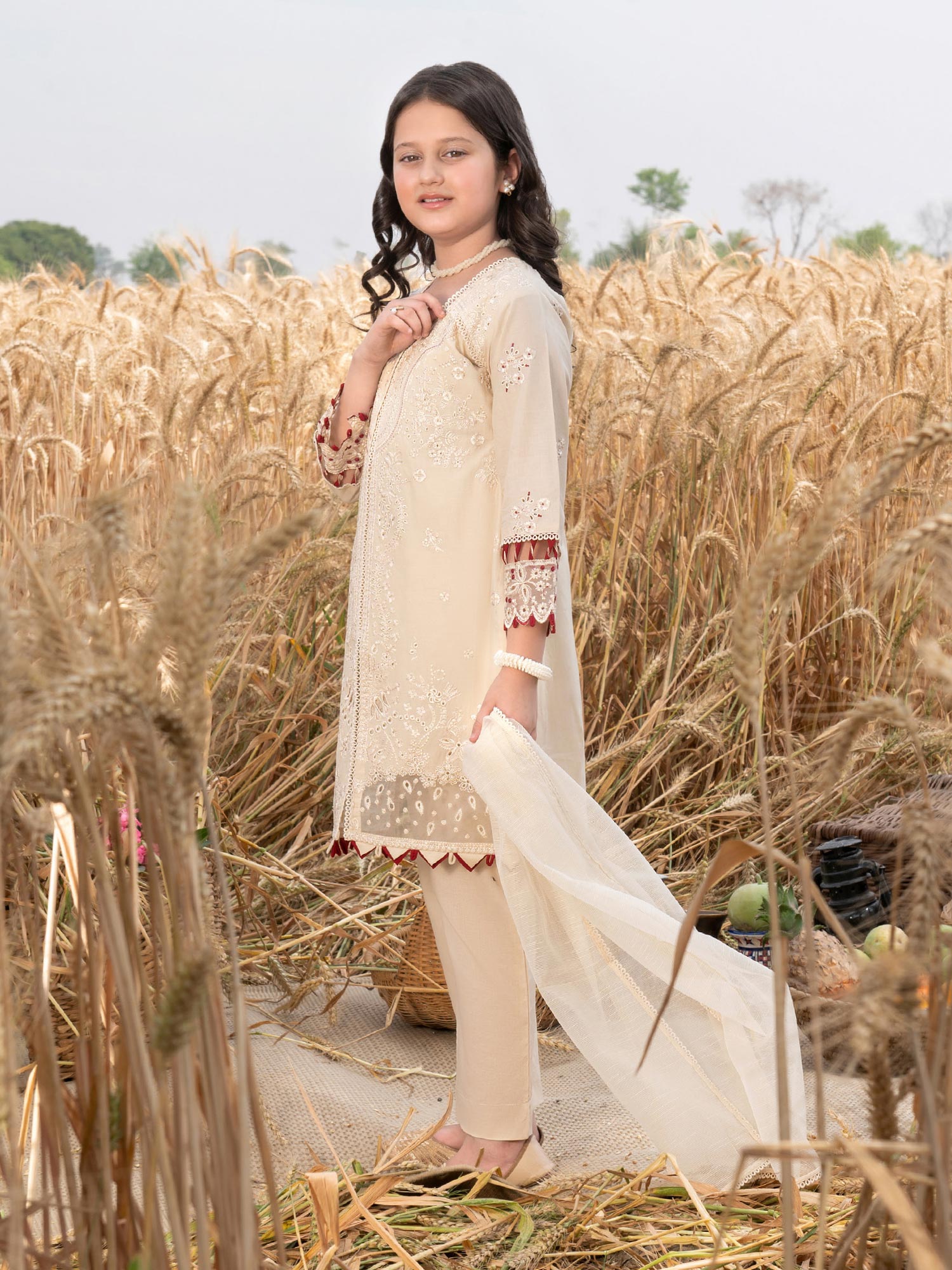 Ally's Kids Light Beige Embroidered Chikankari Suit (AL-1042)