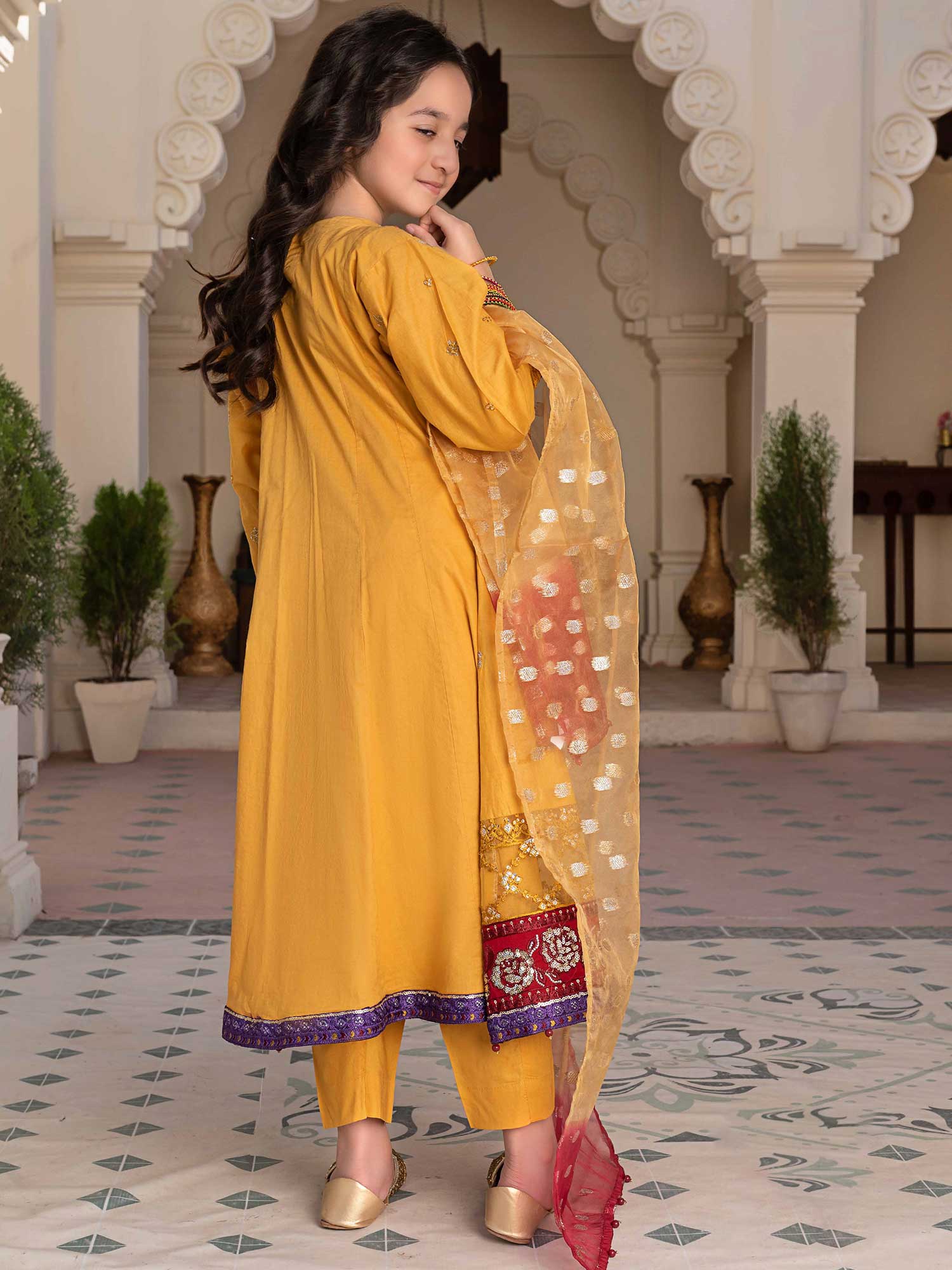 Ally's Kids Luxury 3-Piece Mustard Maxi Suit (AL-634)
