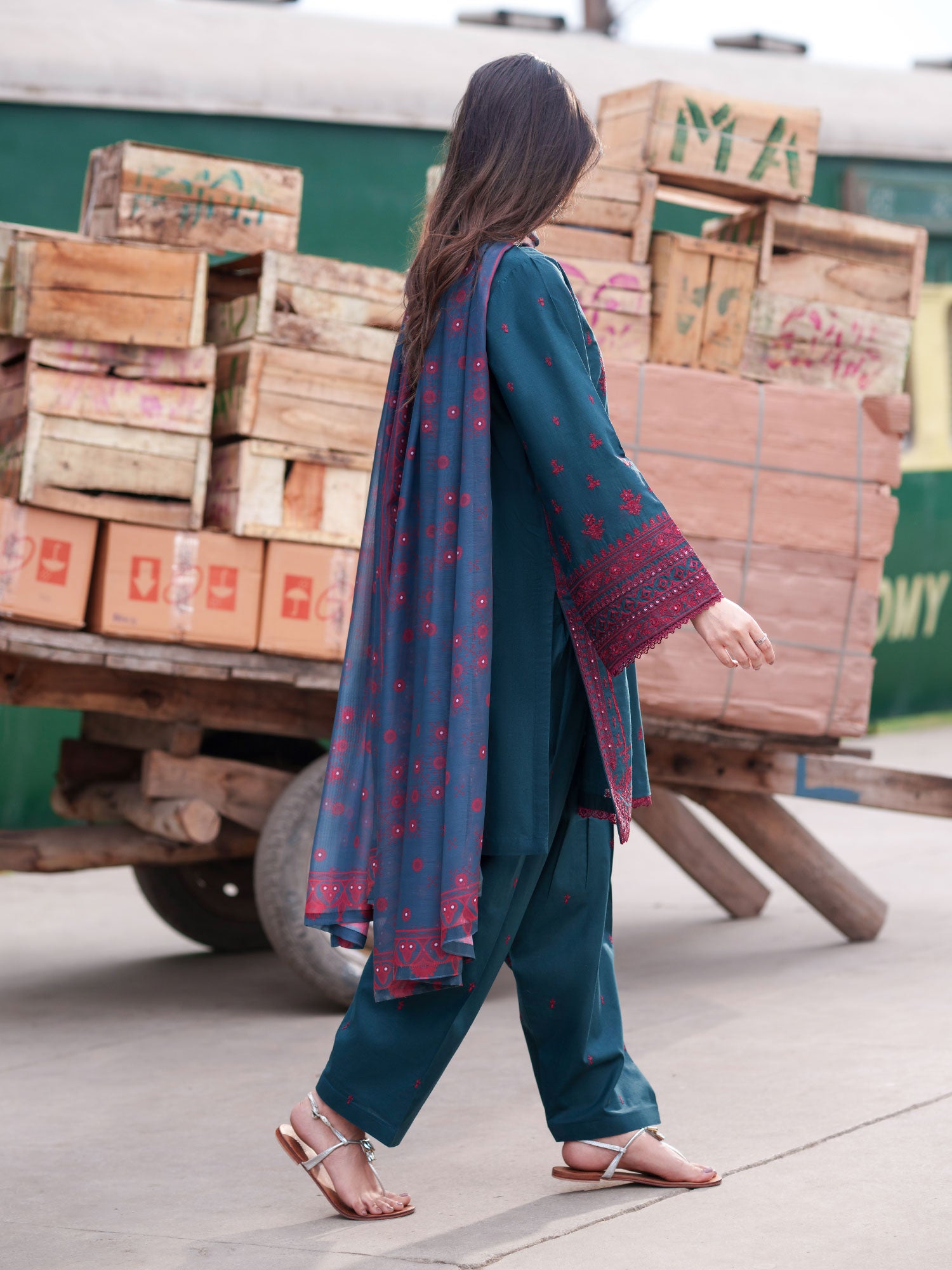 Casual Lite "Safarnama" Premium Embroidered Lawn Suit - Dark Zinc
