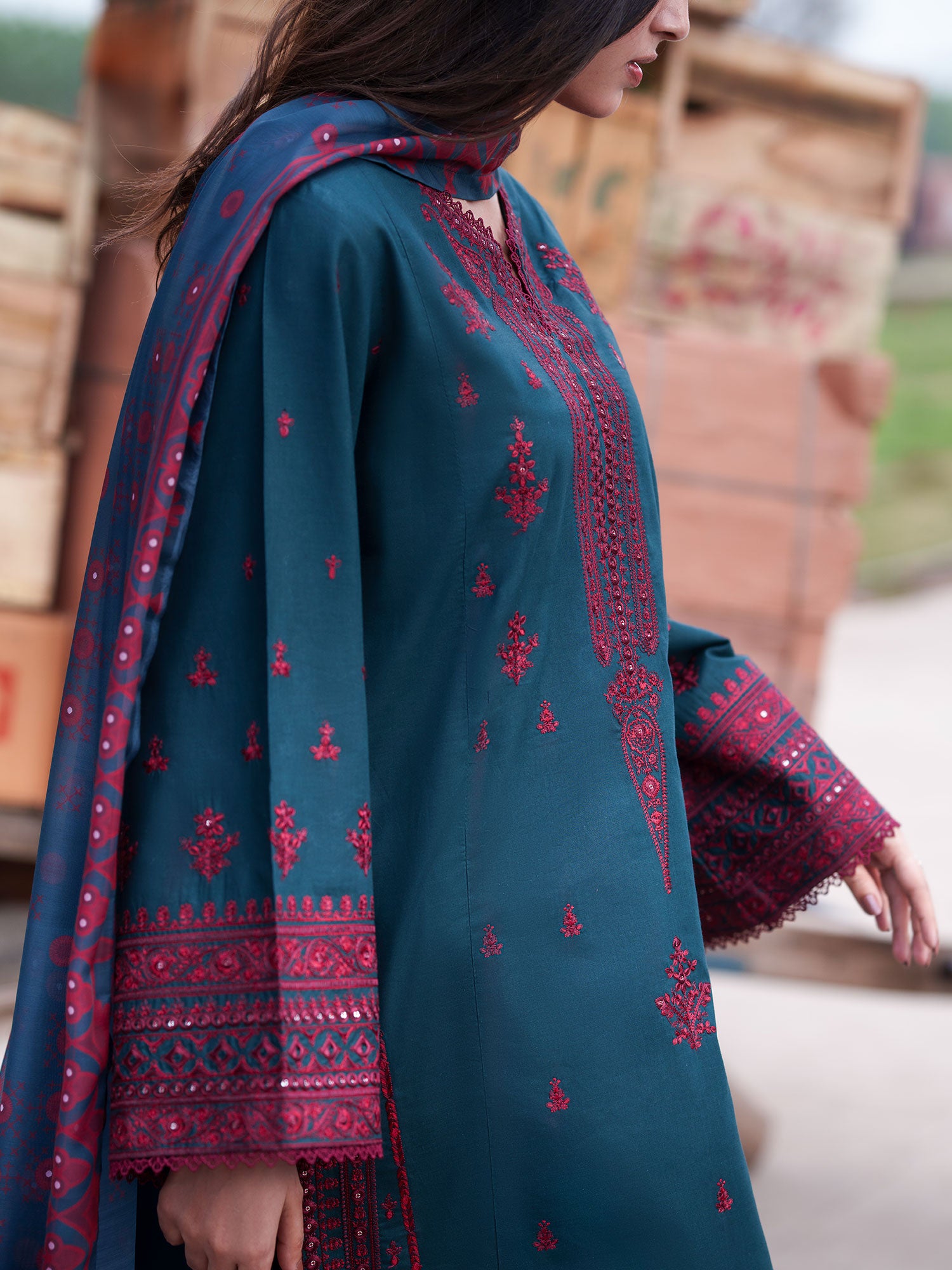 Casual Lite "Safarnama" Premium Embroidered Lawn Suit - Dark Zinc