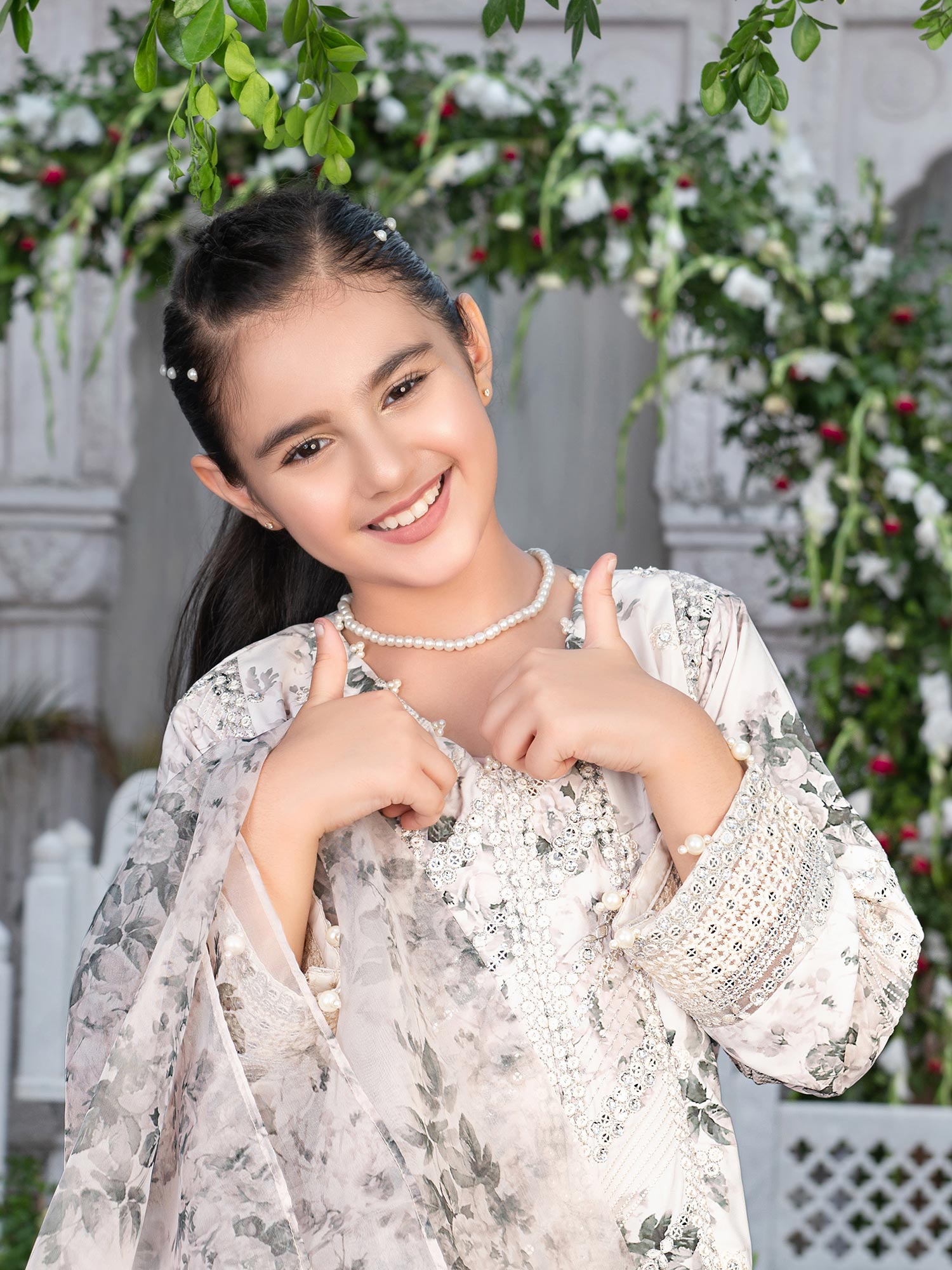 Ally's Kids Off-White Silk Suit with Sharara (DGP-235)