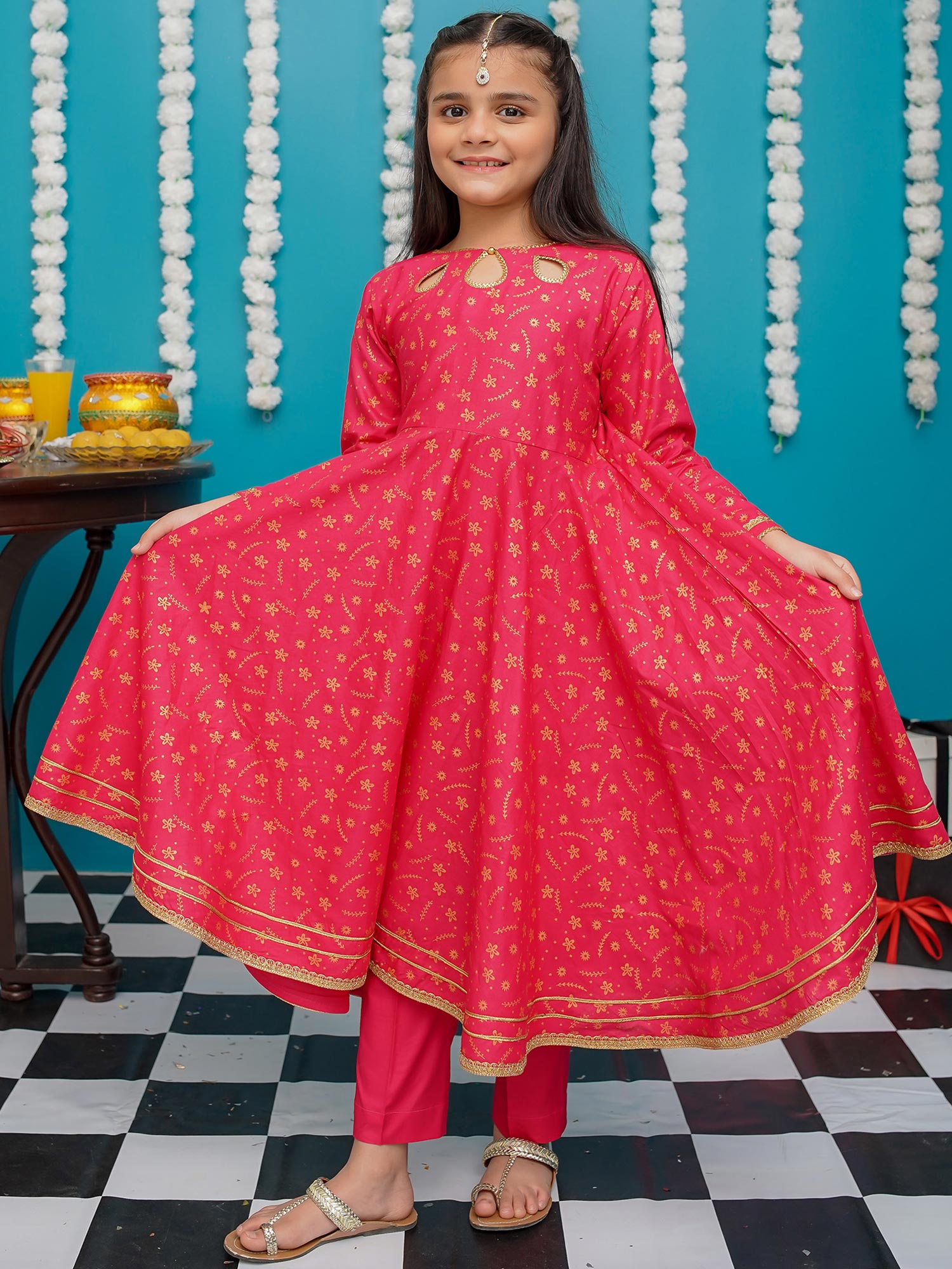 Kids Cotton Pink Frock 3-Piece Suit