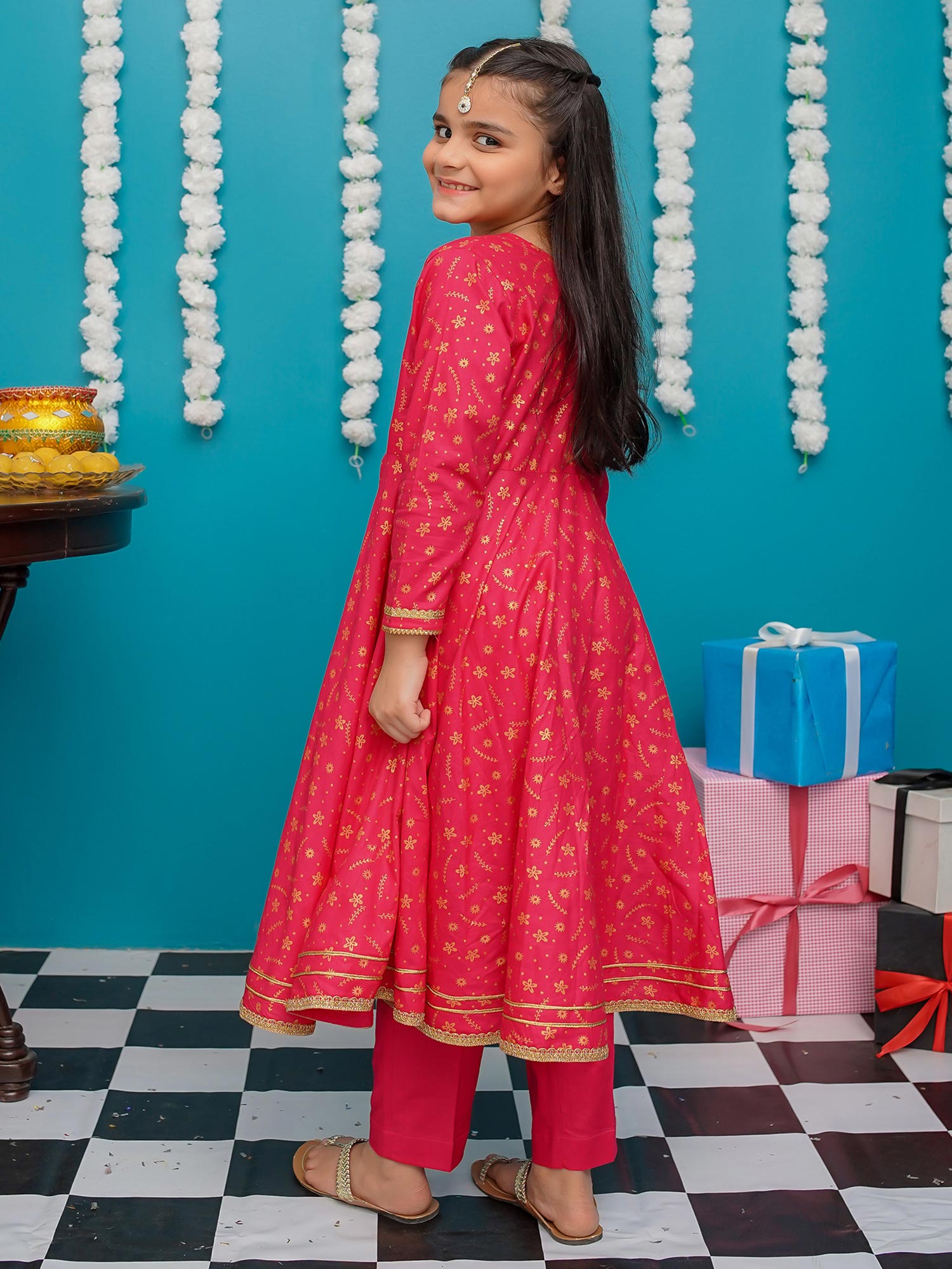 Kids Cotton Pink Frock 3-Piece Suit