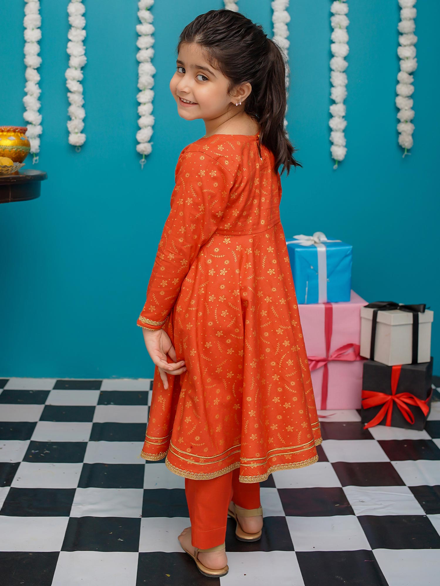 Kids Cotton Orange Frock 3-Piece Suit – MOMINA