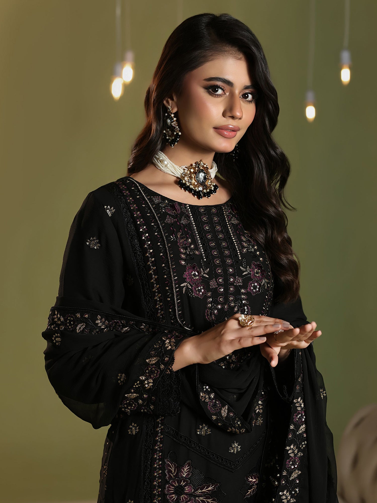 Wardah Uzair "Chiffon Breeze" Lux Embroidered Chiffon Suit - Aura