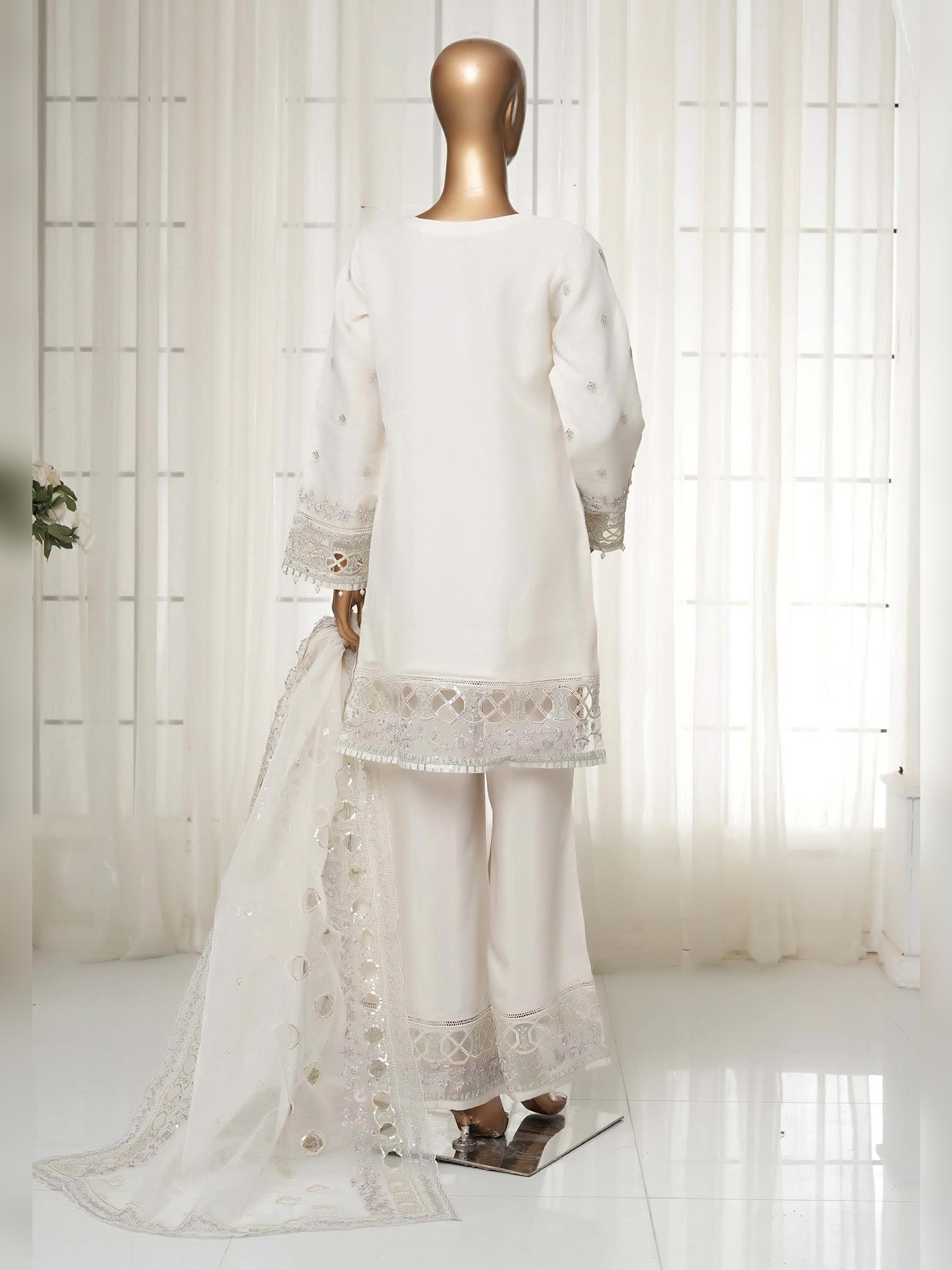 Sadabahar "Mahpara" Organza Embroidered Suit - White