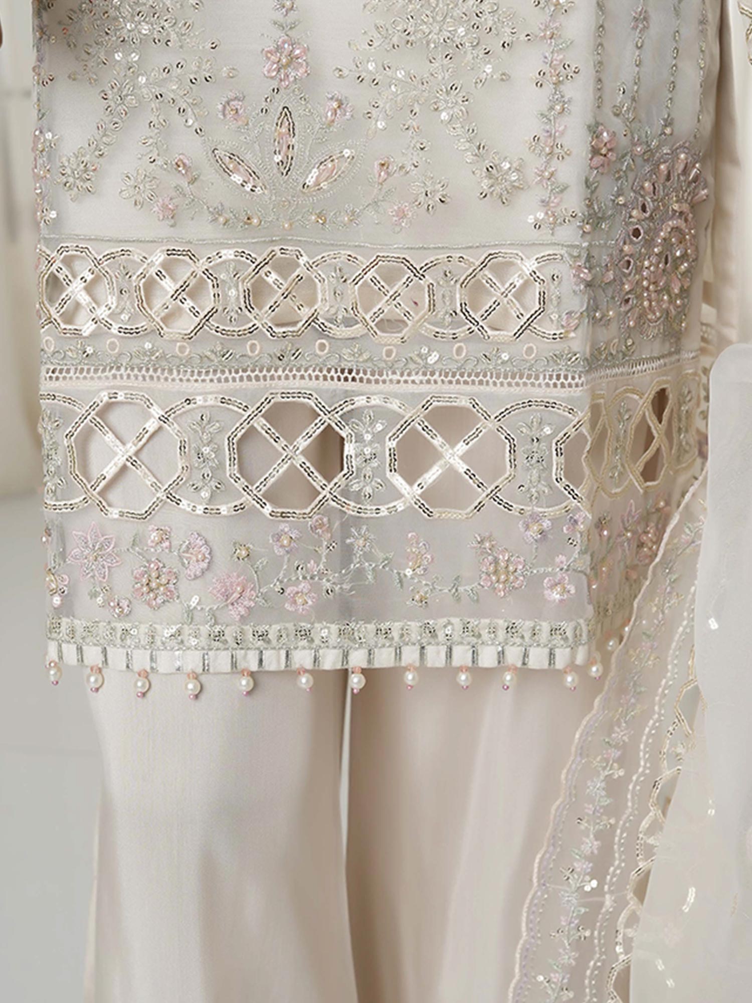Sadabahar "Mahpara" Organza Embroidered Suit - White