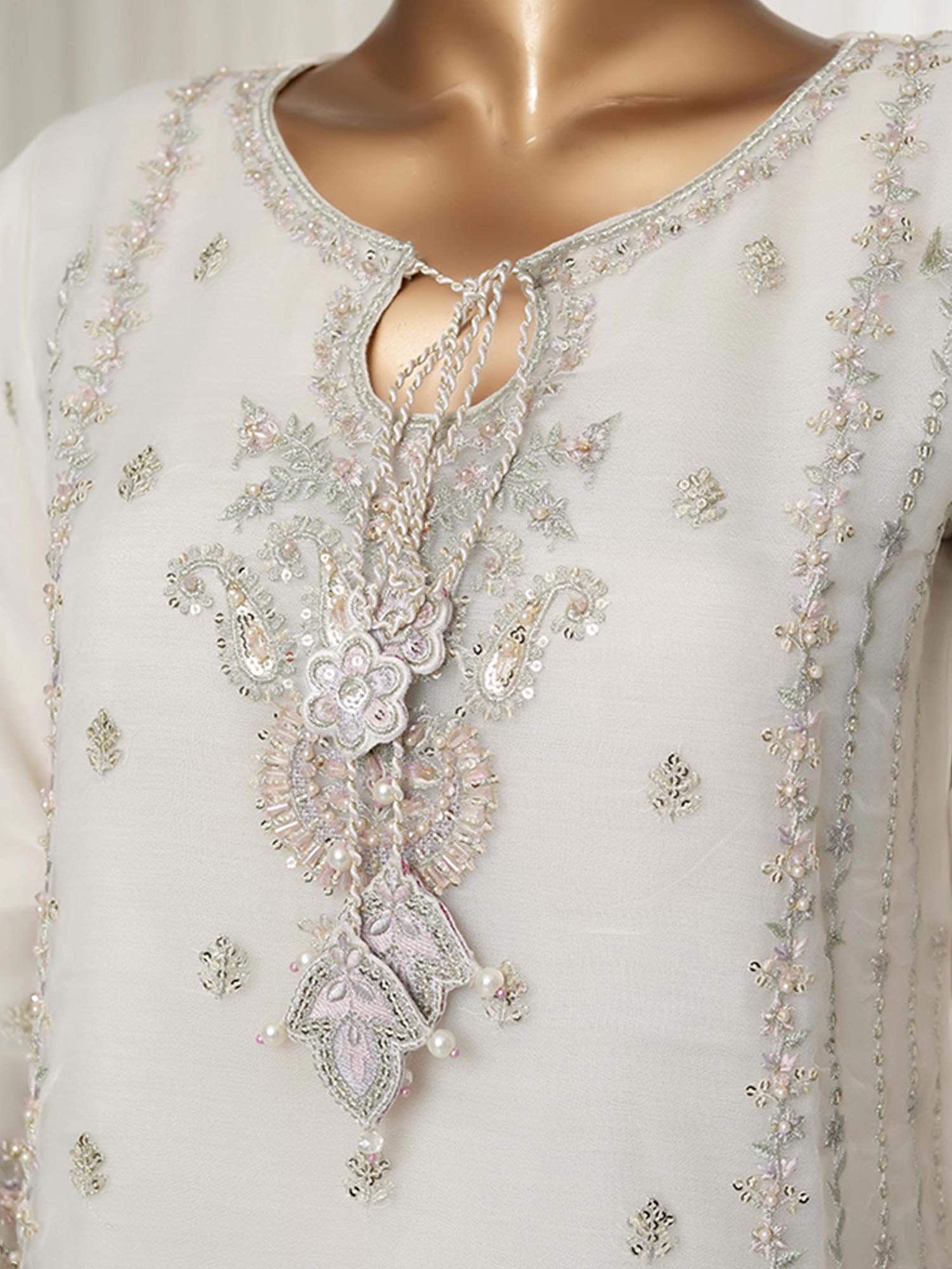 Sadabahar "Mahpara" Organza Embroidered Suit - White