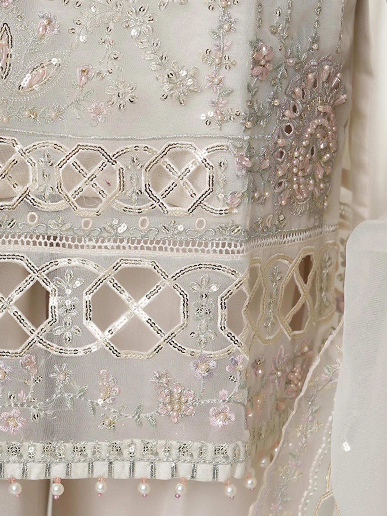 Sadabahar "Mahpara" Organza Embroidered Suit - White