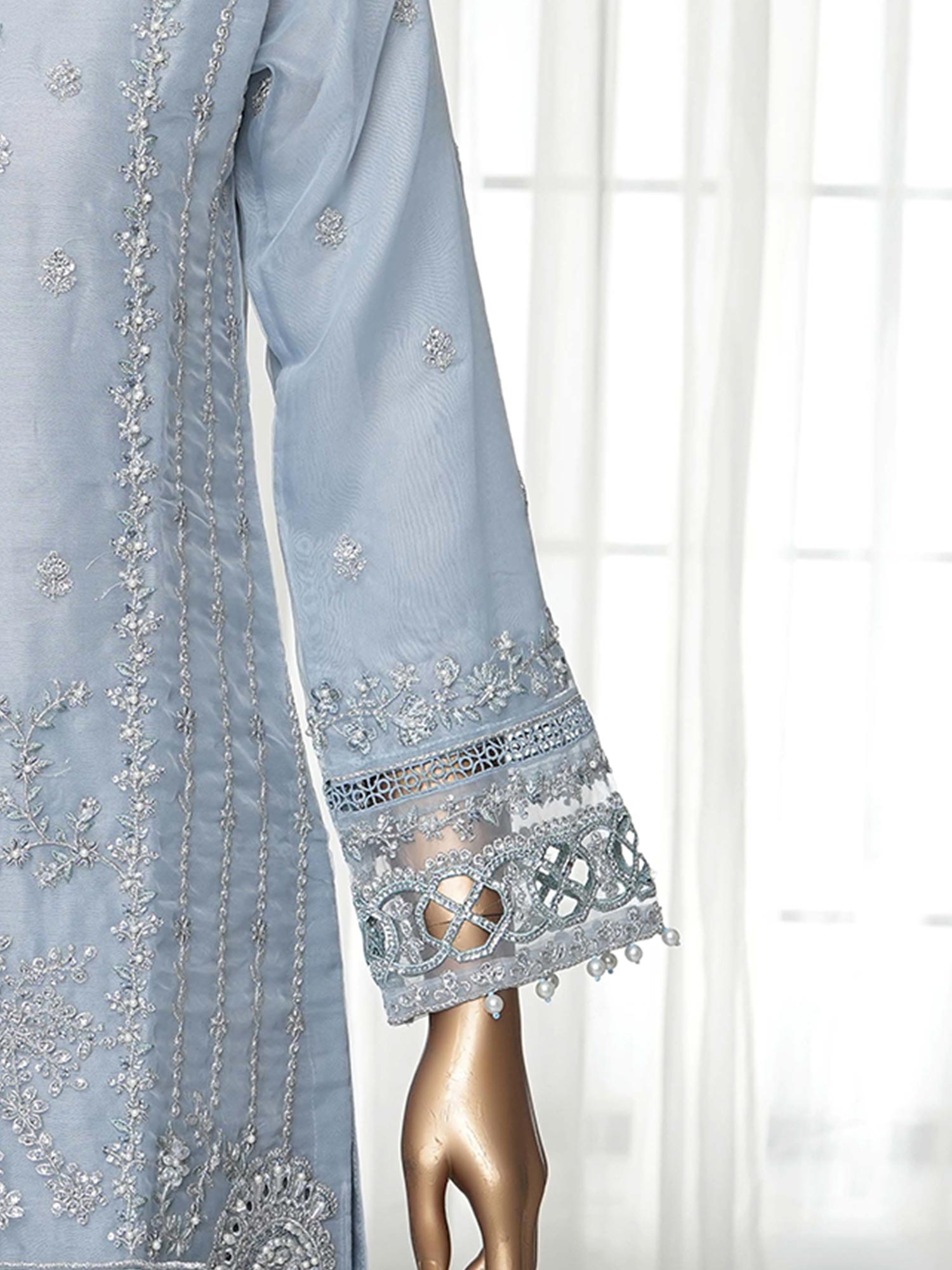 Sadabahar "Mahpara" Organza Embroidered Suit - Blue