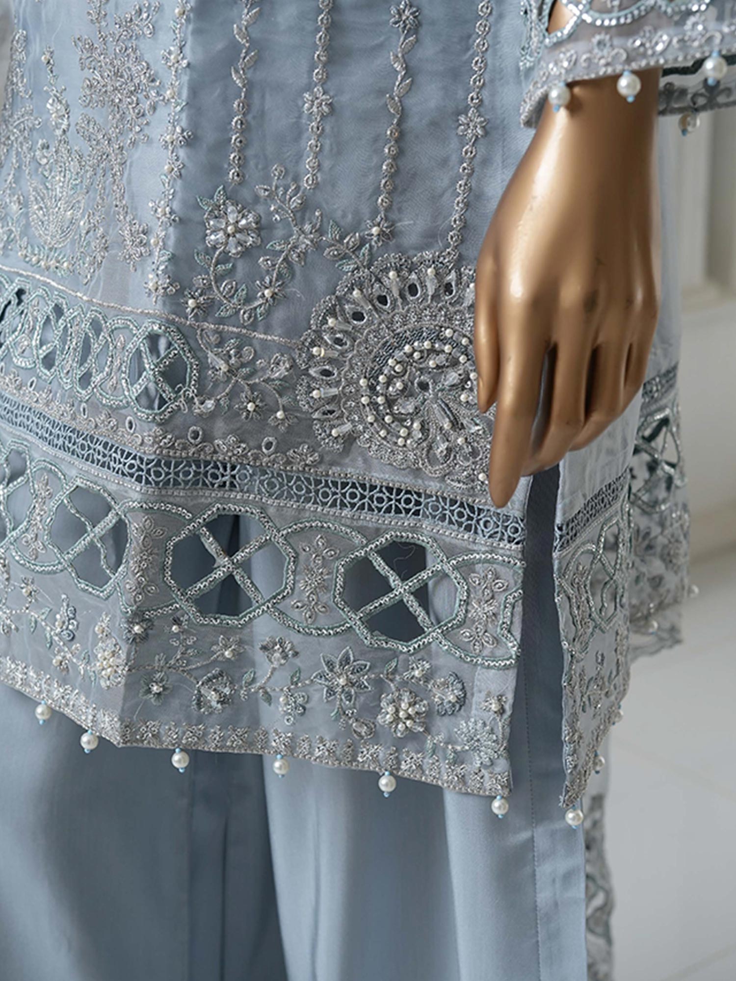 Sadabahar "Mahpara" Organza Embroidered Suit - Blue
