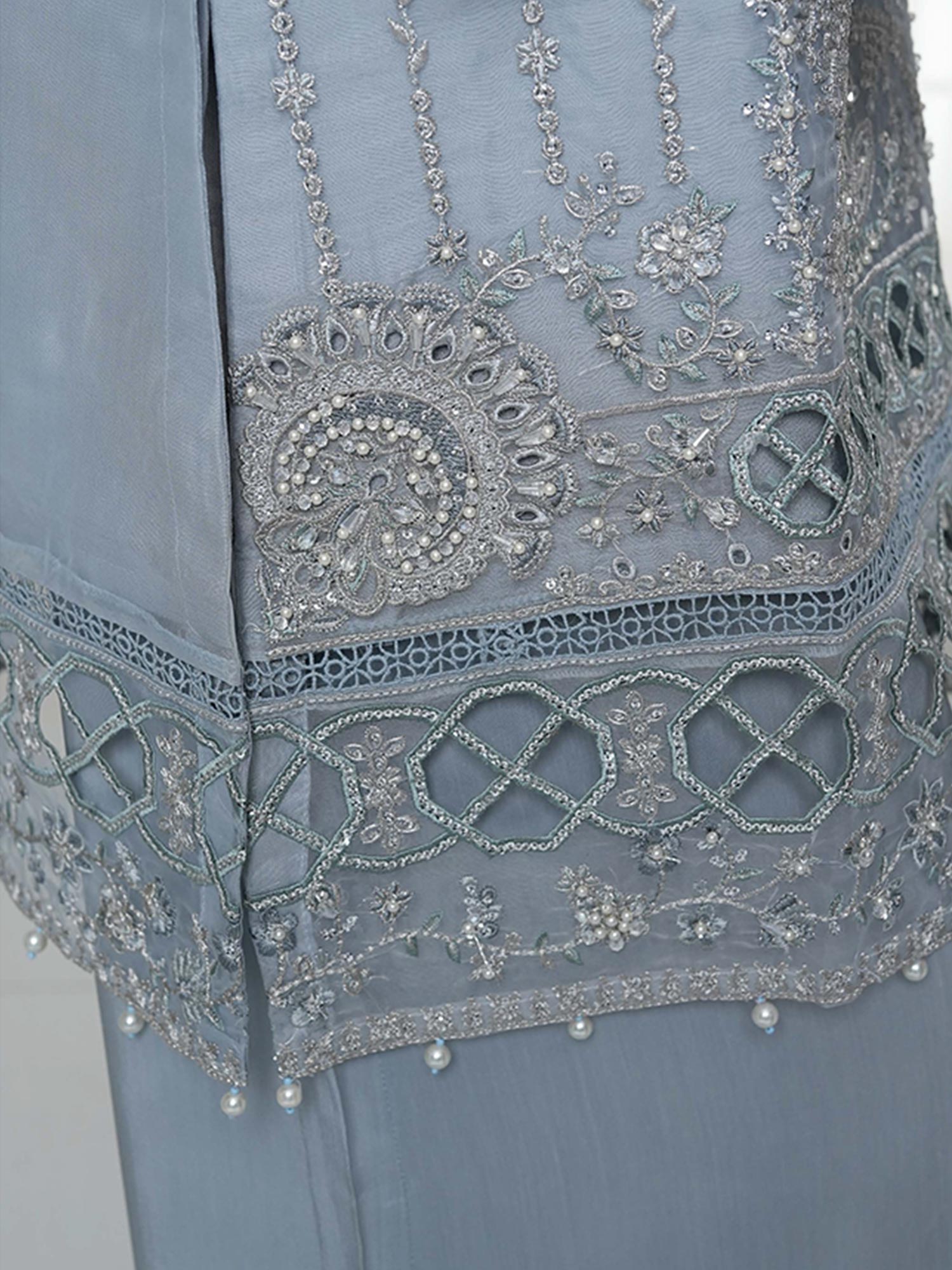Sadabahar "Mahpara" Organza Embroidered Suit - Blue