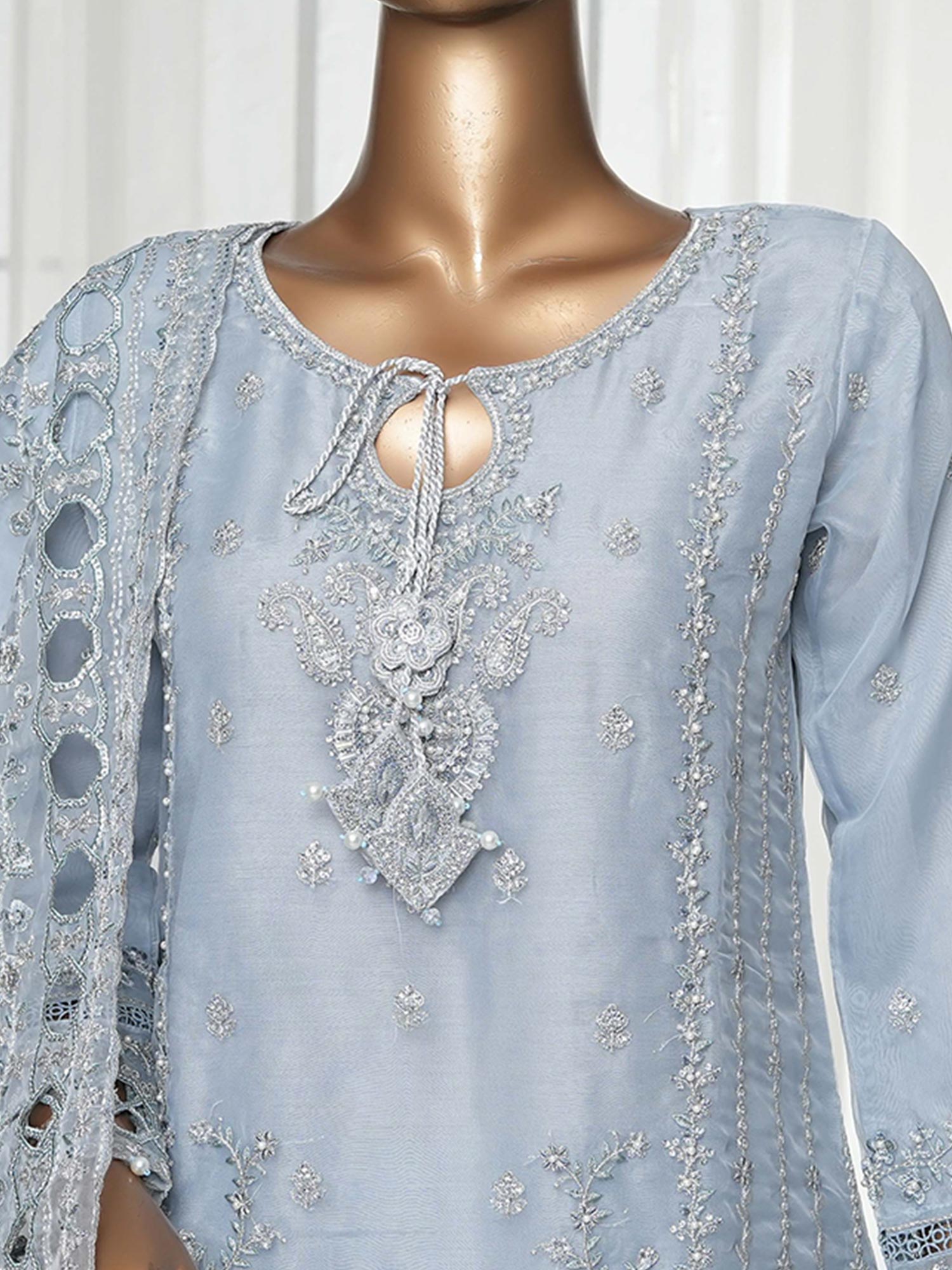 Sadabahar "Mahpara" Organza Embroidered Suit - Blue