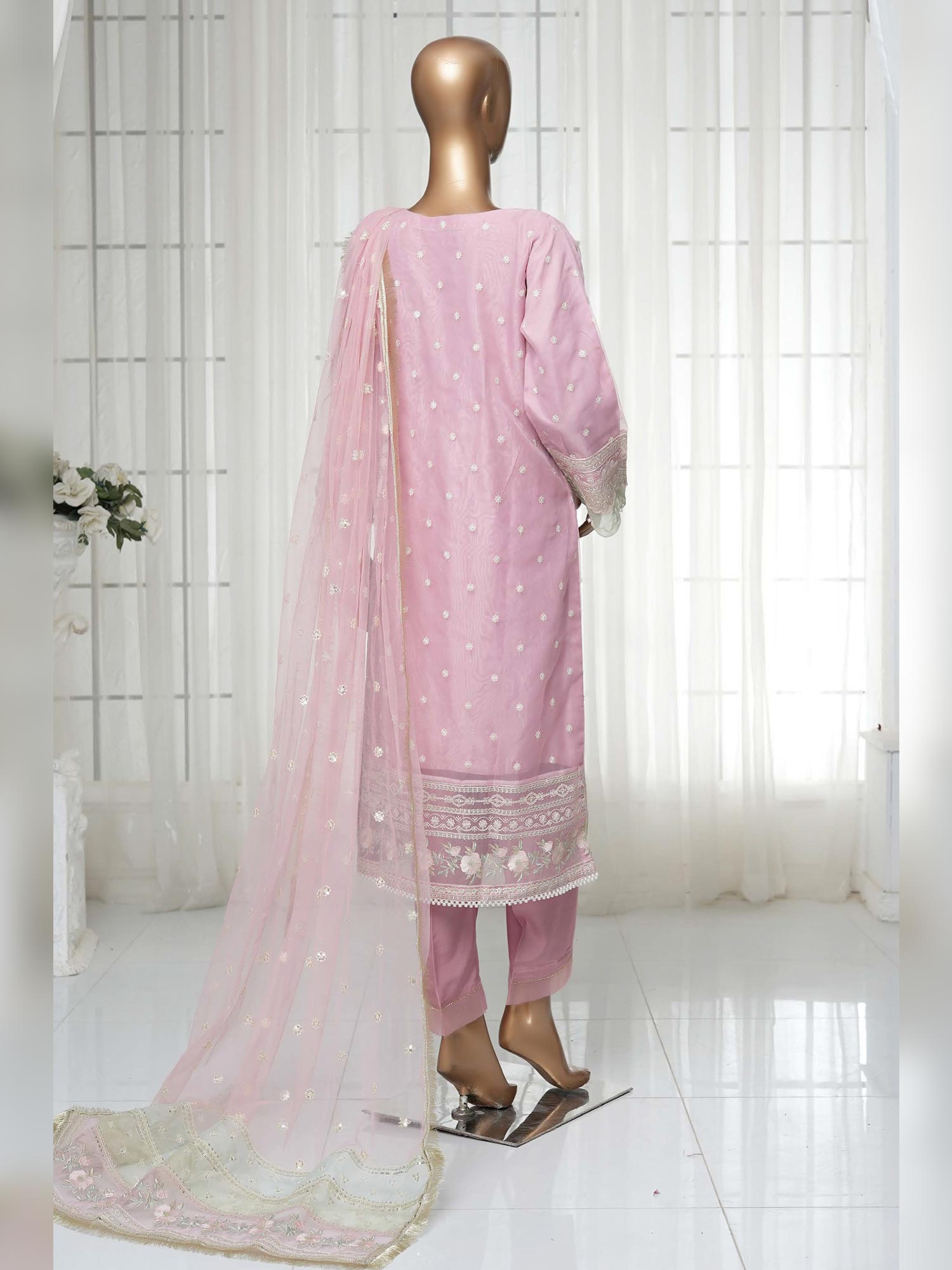 Sadabahar "Mahpara" Organza Embroidered Suit - Pink