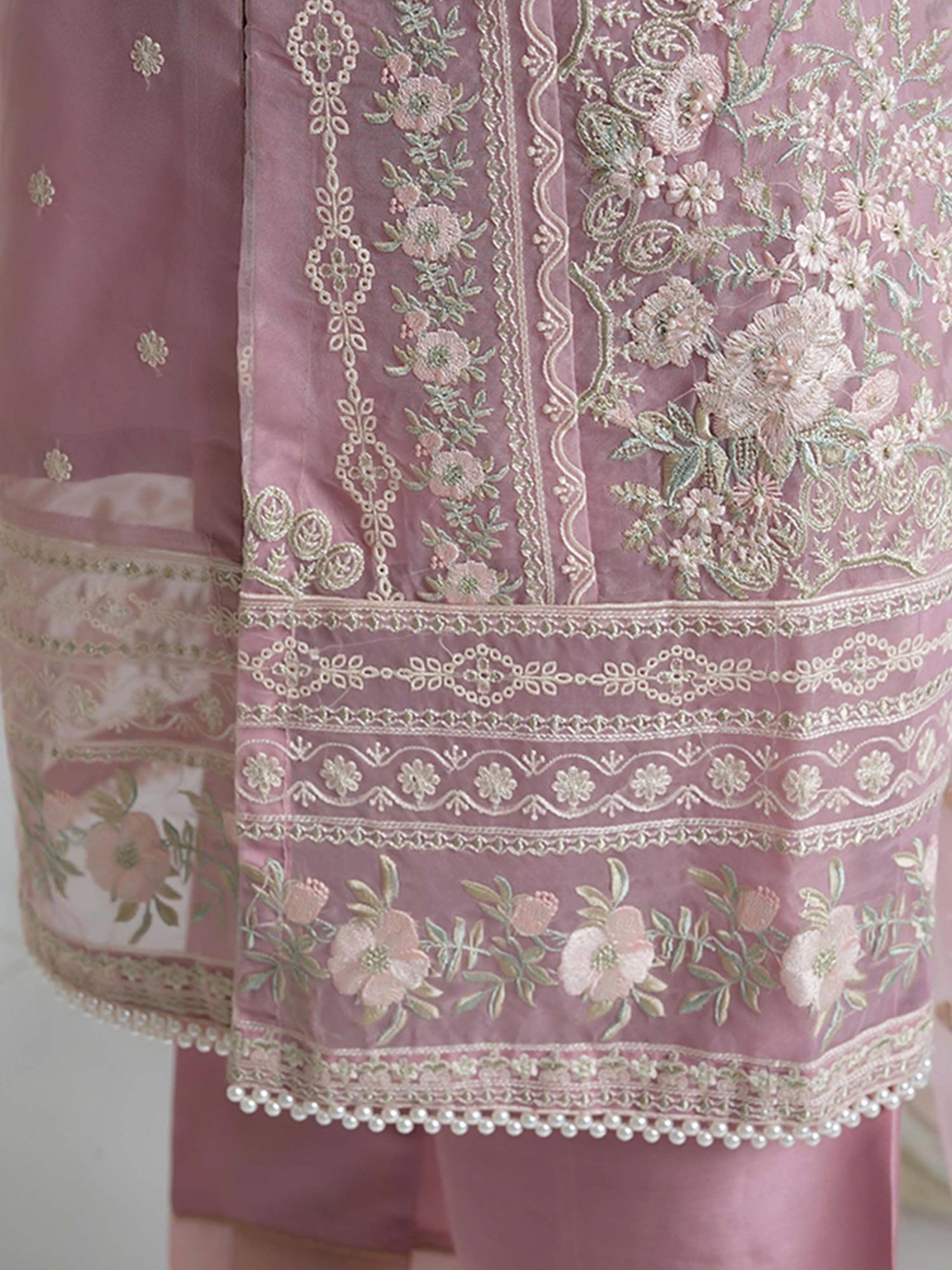 Sadabahar "Mahpara" Organza Embroidered Suit - Pink