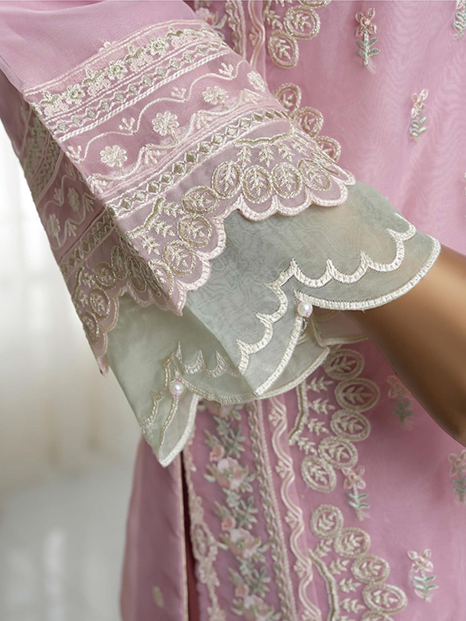 Sadabahar "Mahpara" Organza Embroidered Suit - Pink